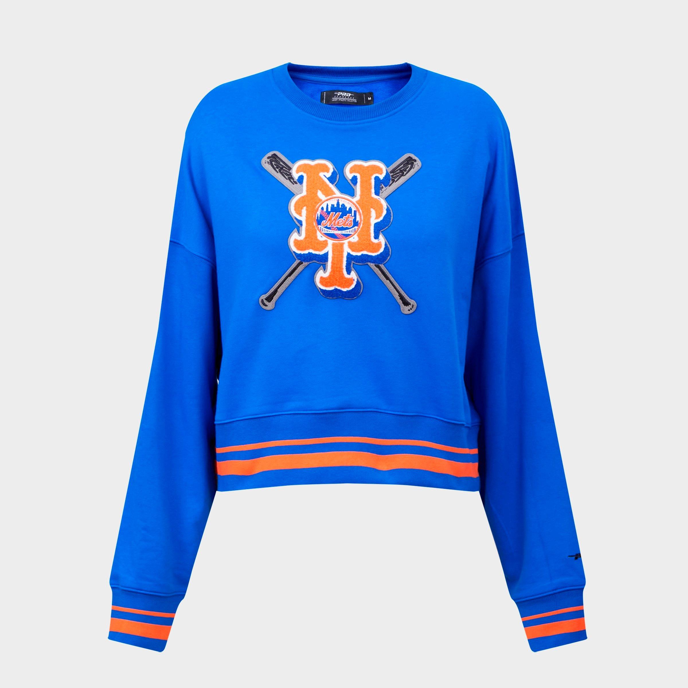 Pro Standard Women's New York Mets MLB Mashup Rib Crewneck Sweatshirt in Royal/Orange/Royal Size: XS