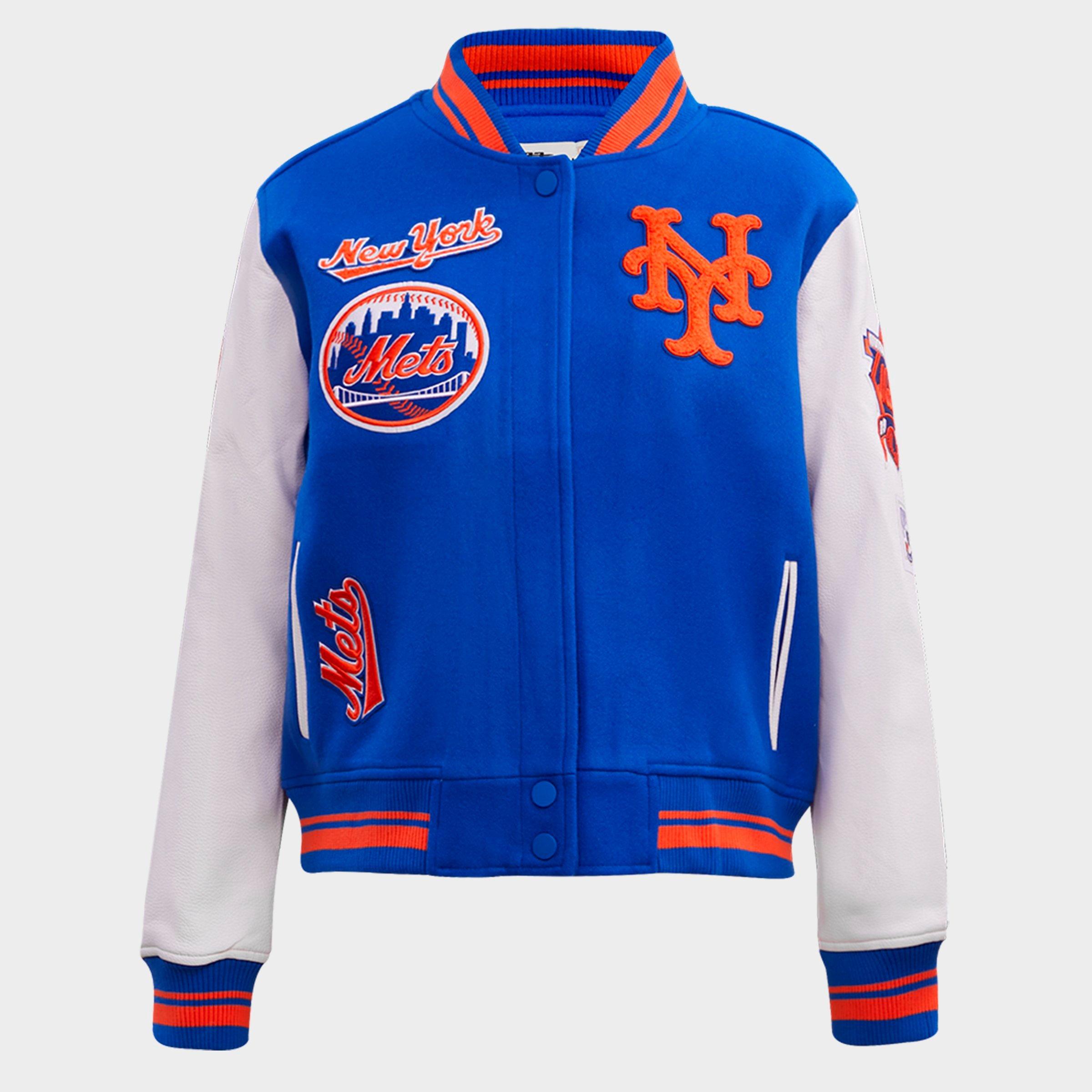 Pro Standard Women's New York Mets MLB Mash Up Rib Wool Varsity Jacket in Royal/Orange/Royal Size: XS