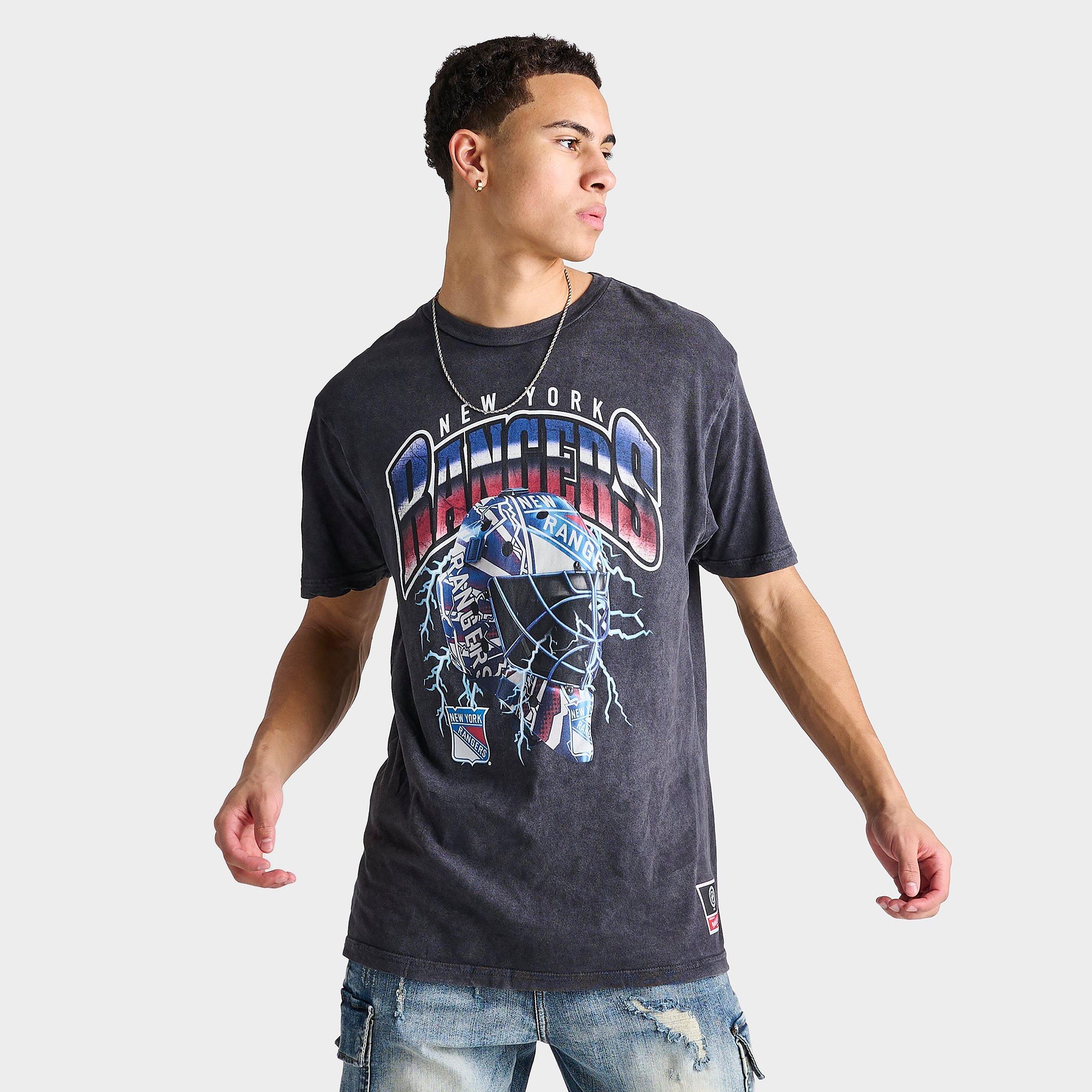Shop Mitchell And Ness Men's New York Rangers Nhl Crease Lightning Graphic T-shirt In Vintage Washed Black