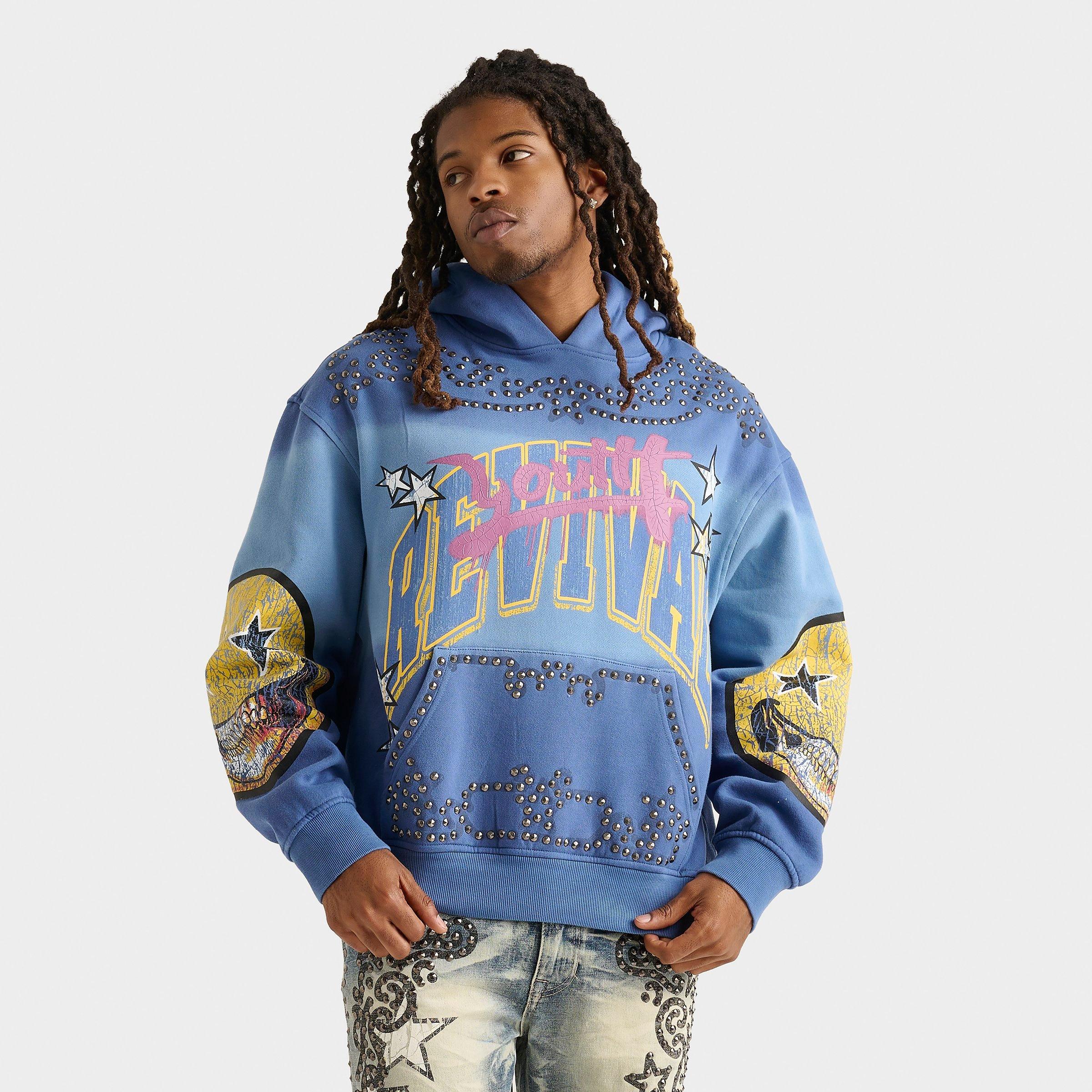 Supply And Demand Men's Smoke Rise Revival Maximalist Pullover Hoodie in Blue/Dusk Blue Size Medium Fleece