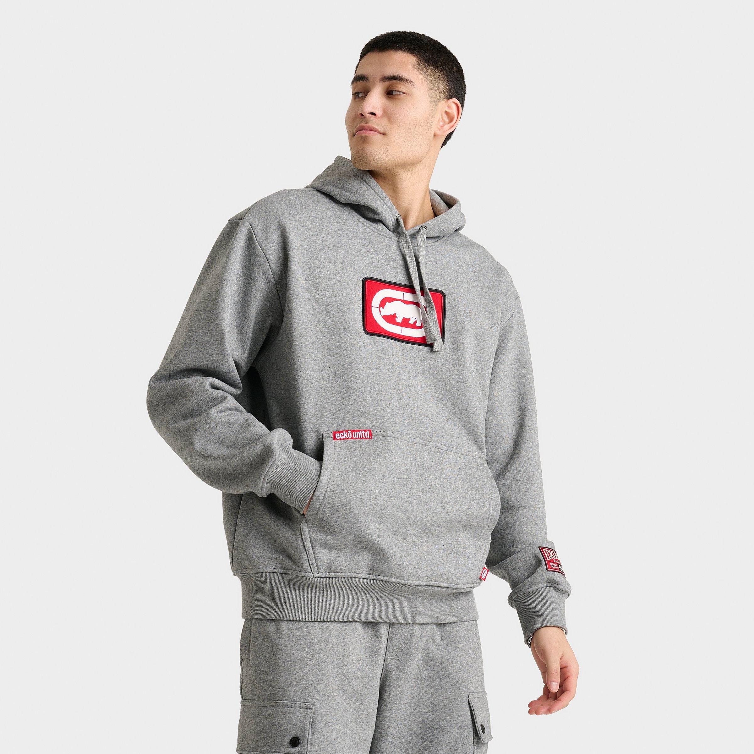 Ecko Unltd Men's Ecko Box Logo Fleece Pullover Hoodie in Grey/Grey Size Small Polyester/Fleece