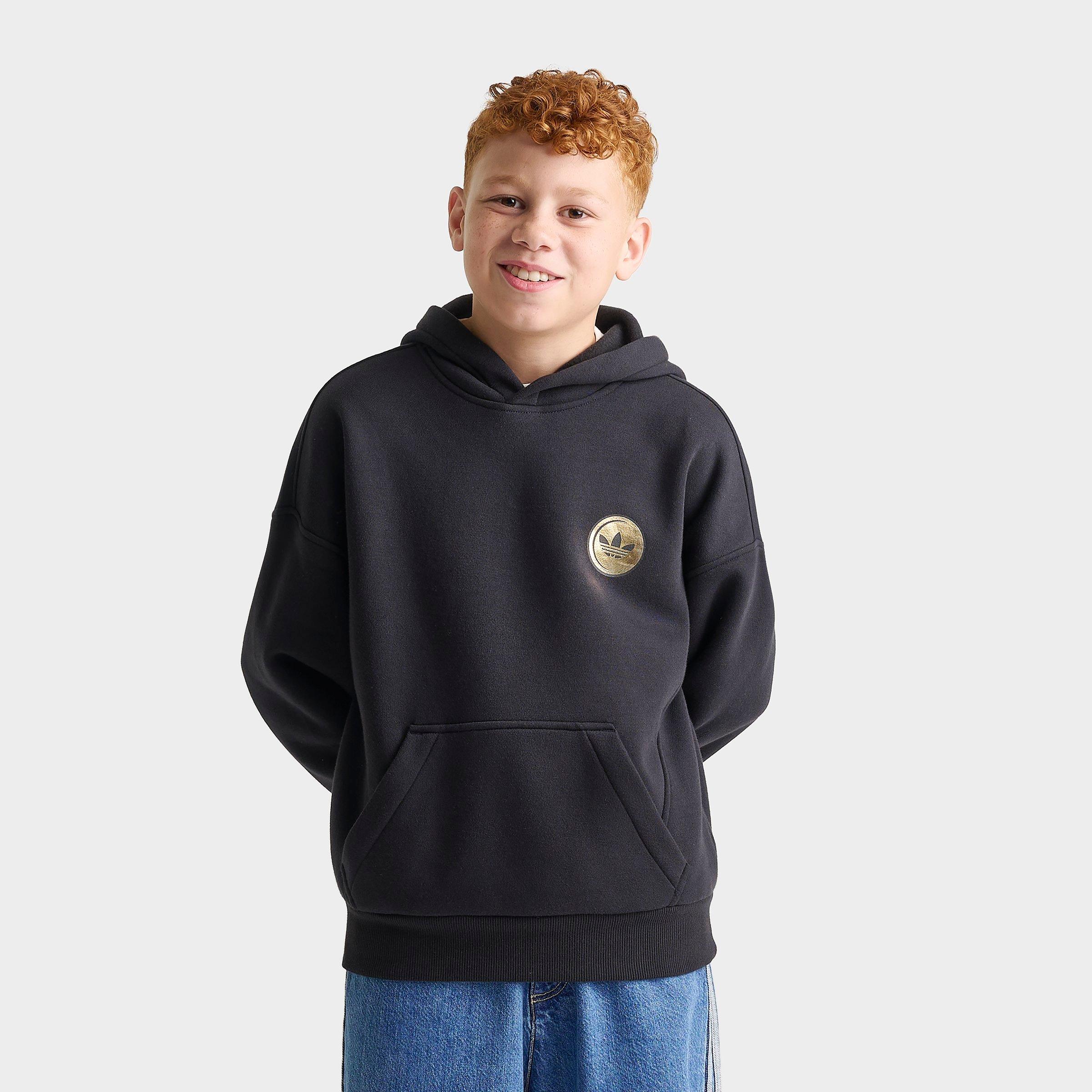 adidas Big Kids Originals Pigeon Fleece Pullover Hoodie in Black Size: Medium