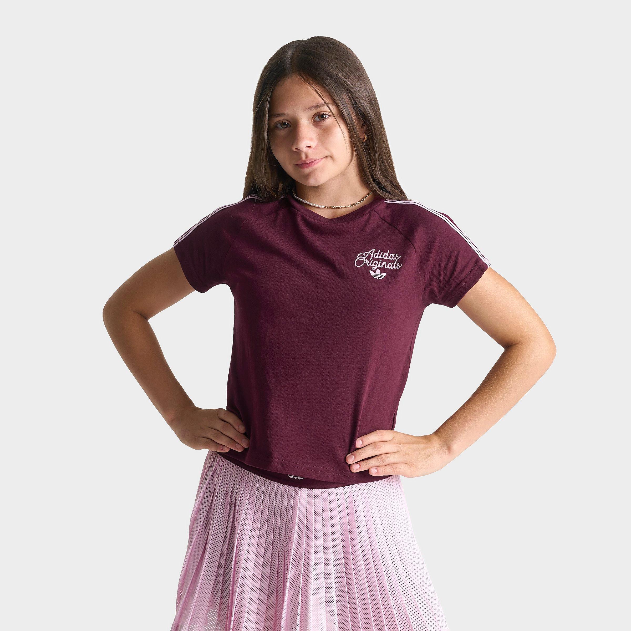 adidas Girls' Big Kids Originals 3-Stripes T-Shirt in Maroon Size: XL