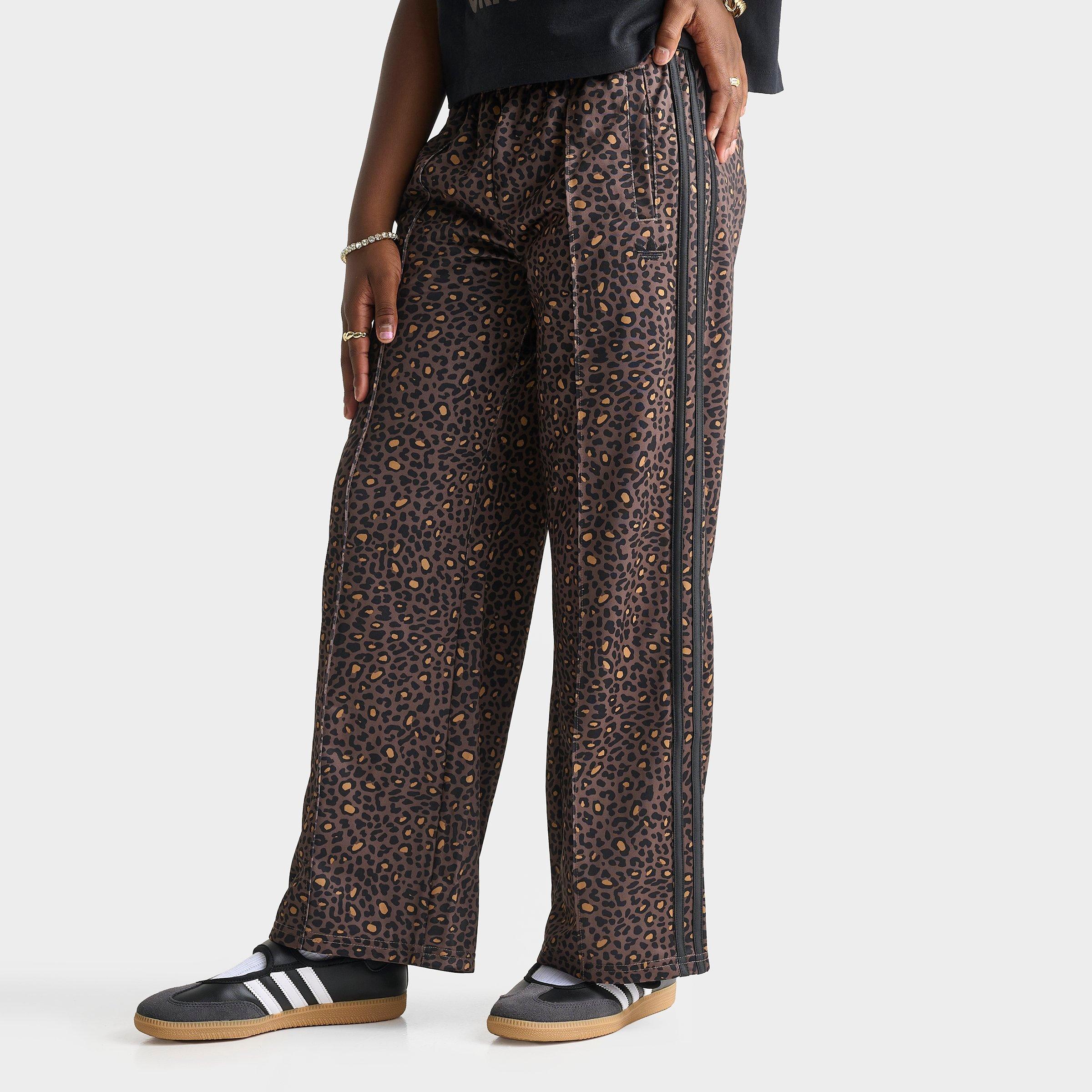 adidas Girls' Big Kids Originals Leopard Firebird Wide Leg Track Pants in Earth Strata Size: Medium