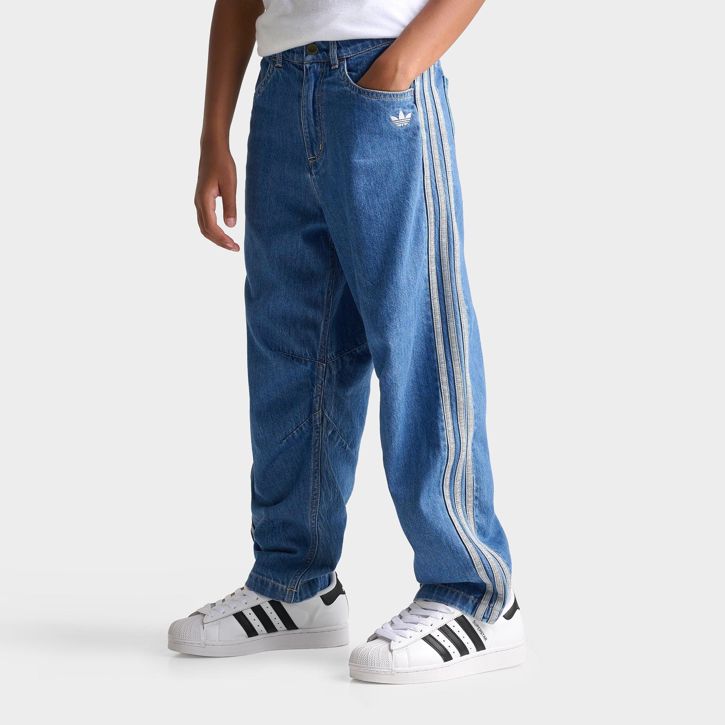 adidas Big Kids Originals 3-Stripes Denim Jeans in Antique Wash Size: Large