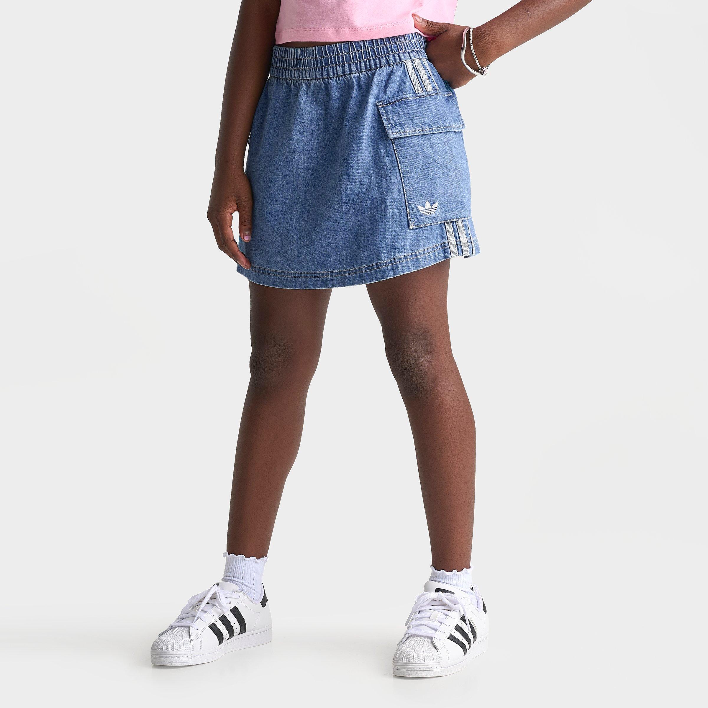 adidas Girls' Big Kids Originals Denim Cargo Skirt in Antique Wash Size: Small
