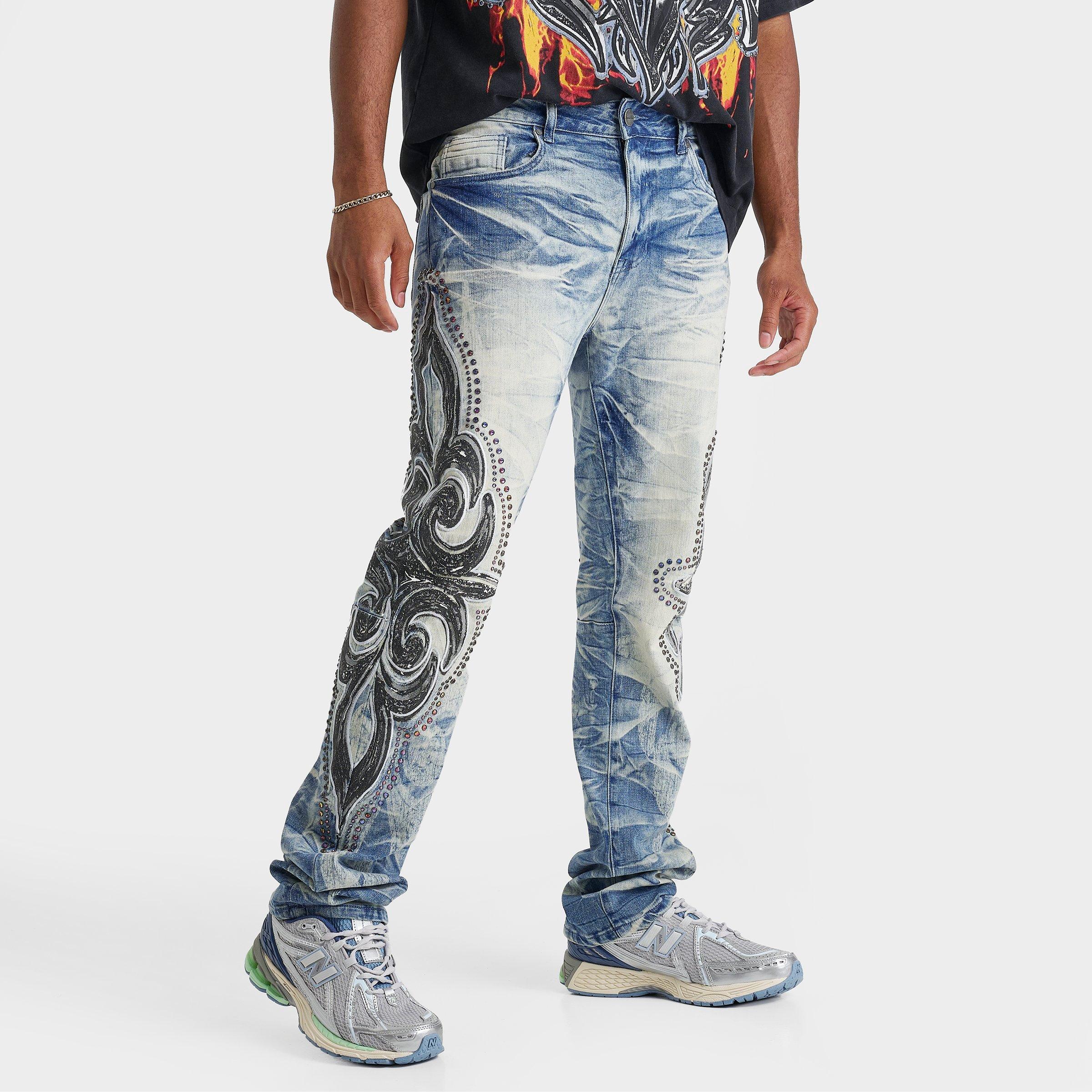 Smoke Rise Men's Luminous Long Straight Denim Jeans in Lowell Blue Size: 30