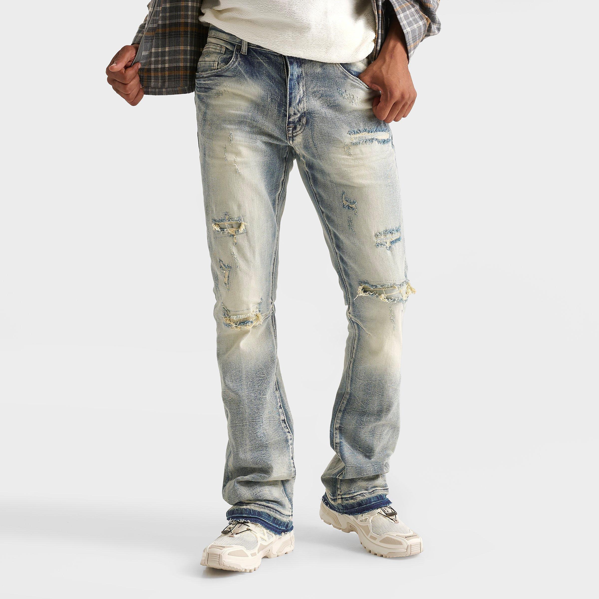 Smoke Rise Men's Lazy Stacked Flare Denim Jeans In Blue