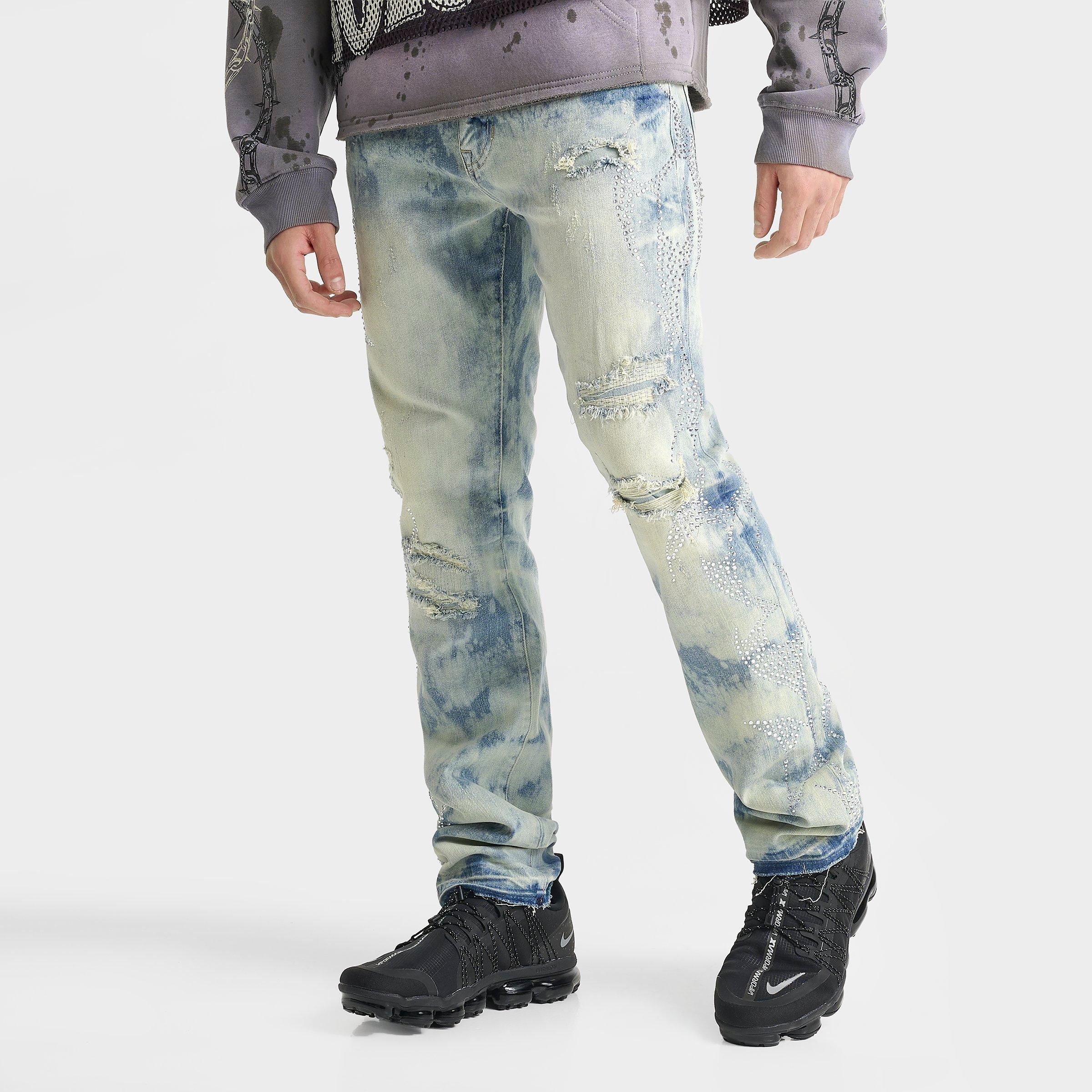 Smoke Rise Men's Rhinestone Scorpion Ripped Denim Jeans In Blue