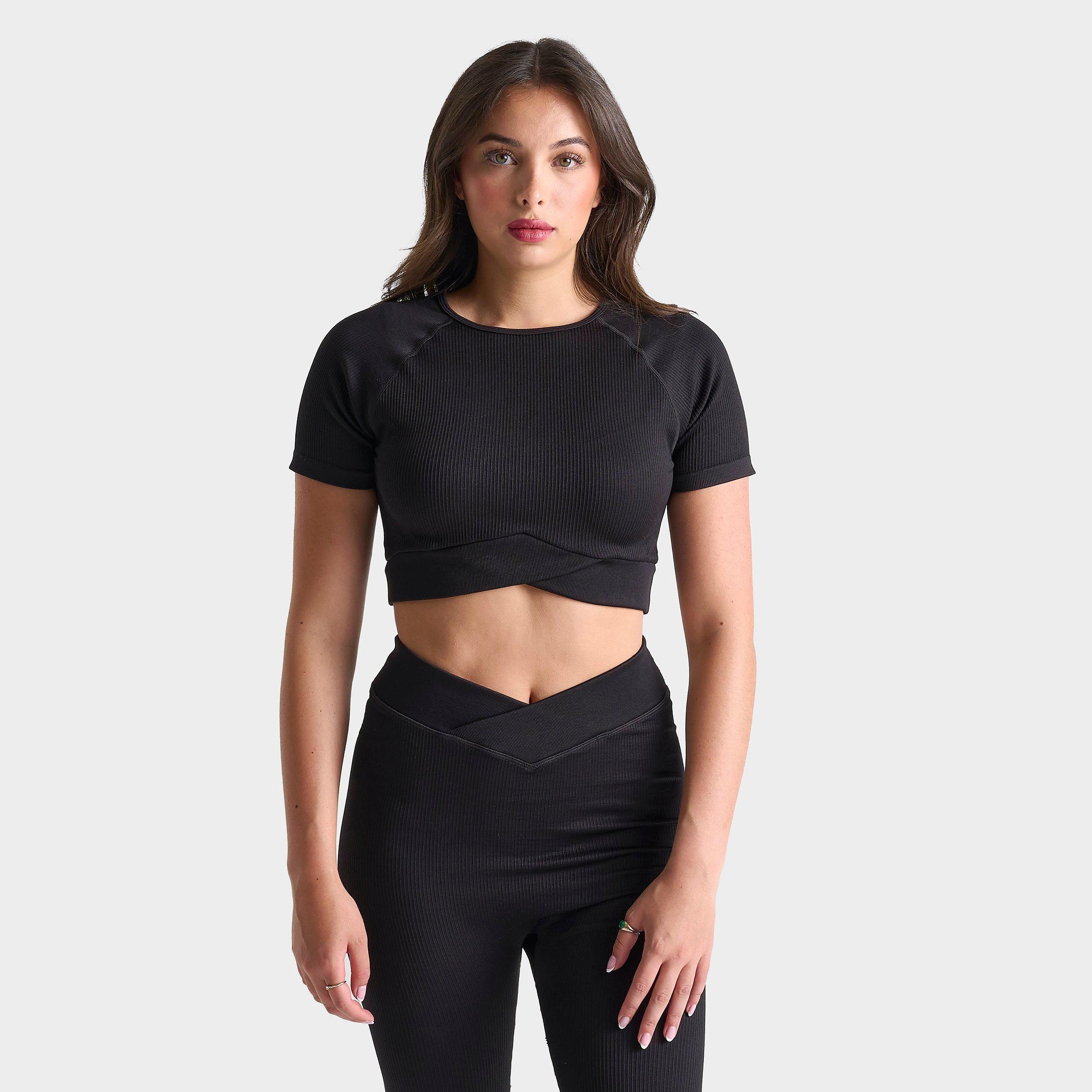 Shop Pink Soda Sport Women's Ribbed Seamless Cropped T-shirt In Black
