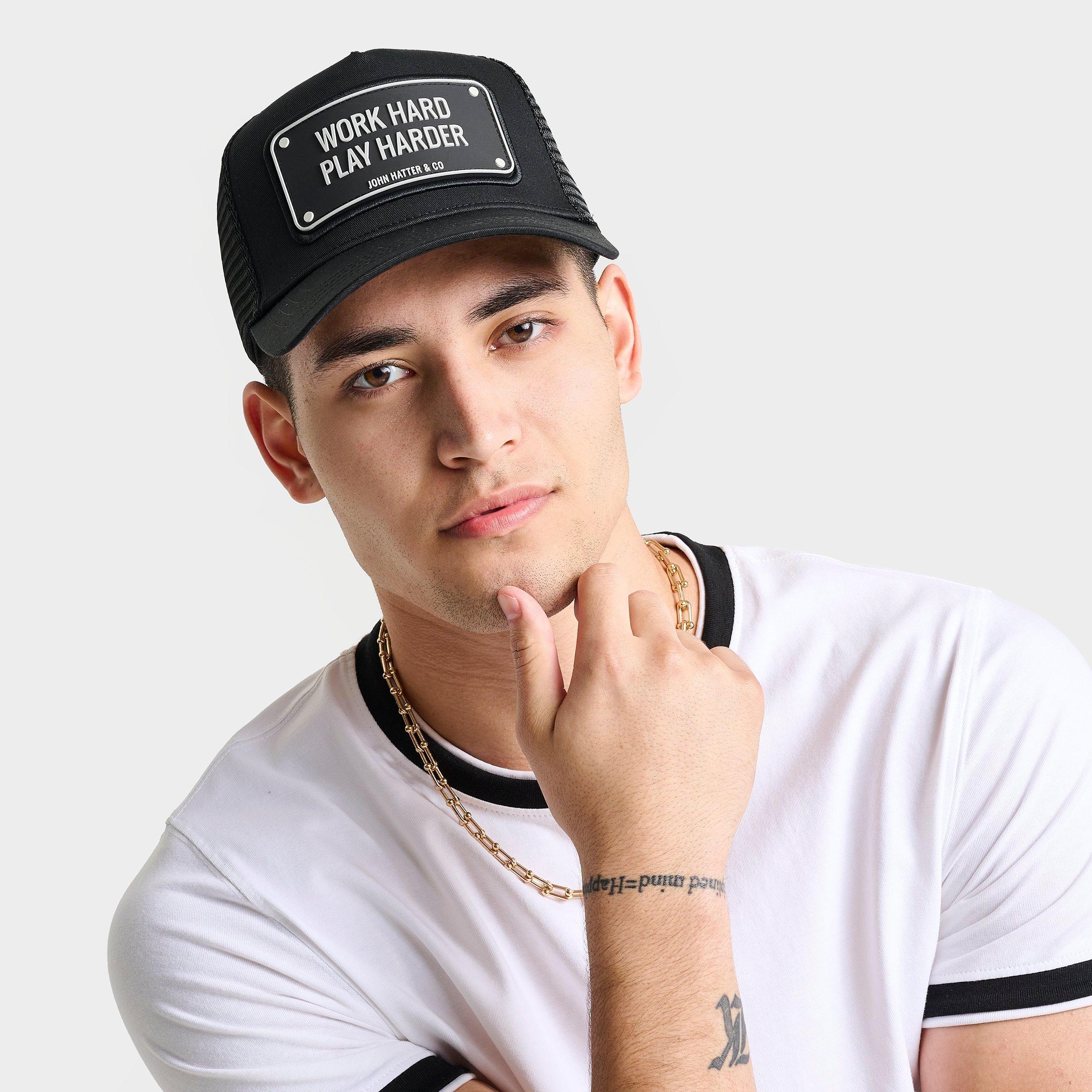 John Hatter & Co. Work Hard Play Harder Trucker Hat in Black