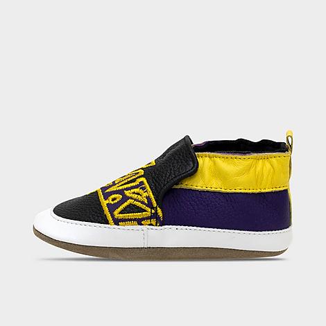 Podium I Brands Llc Babies'  Infant Robeez Los Angeles Lakers Nba Soft Sole Casual Shoes In Black/yellow/purple