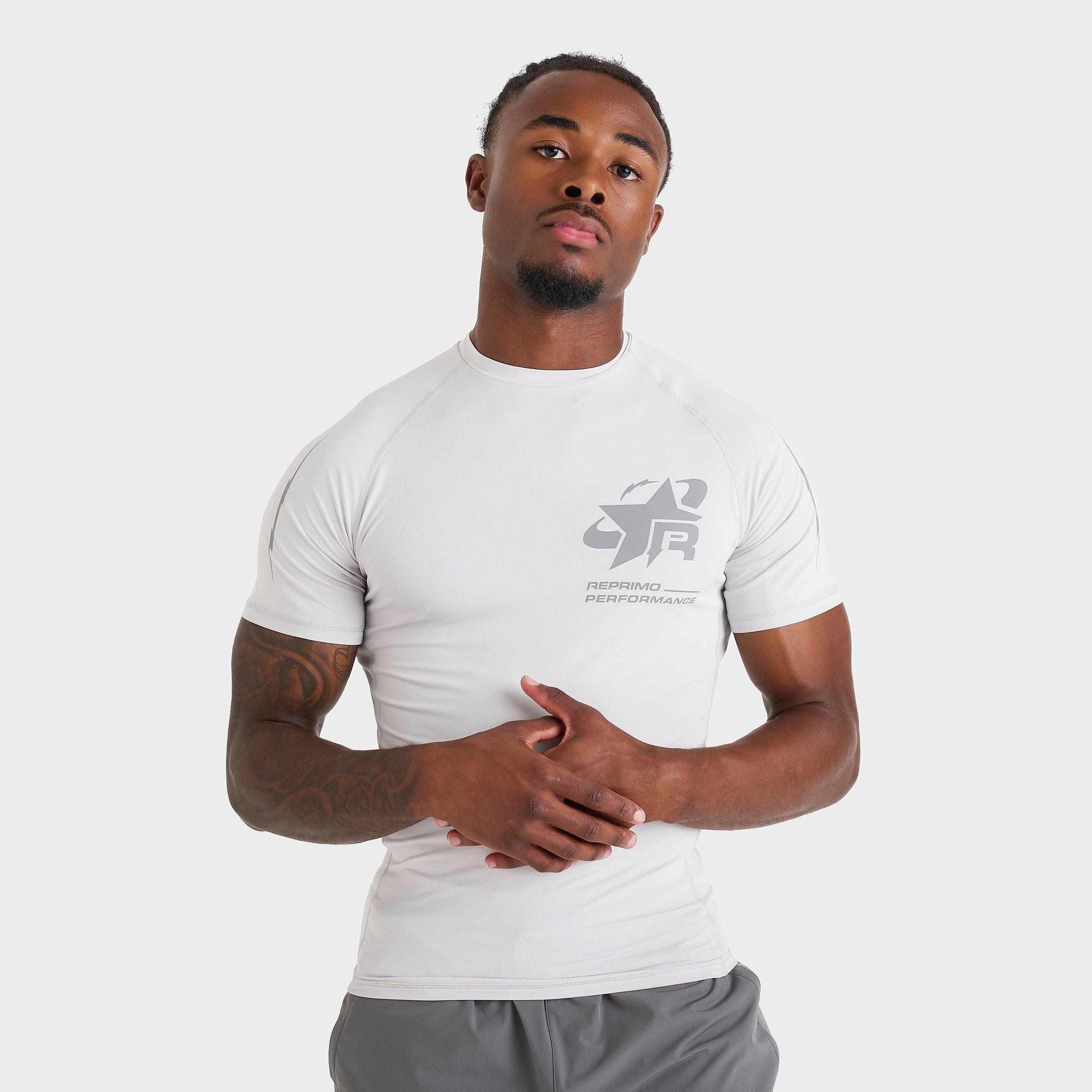 Men's Reprimo Performance Base Layer Training Top in White/Light Grey/Reflective Size: Small