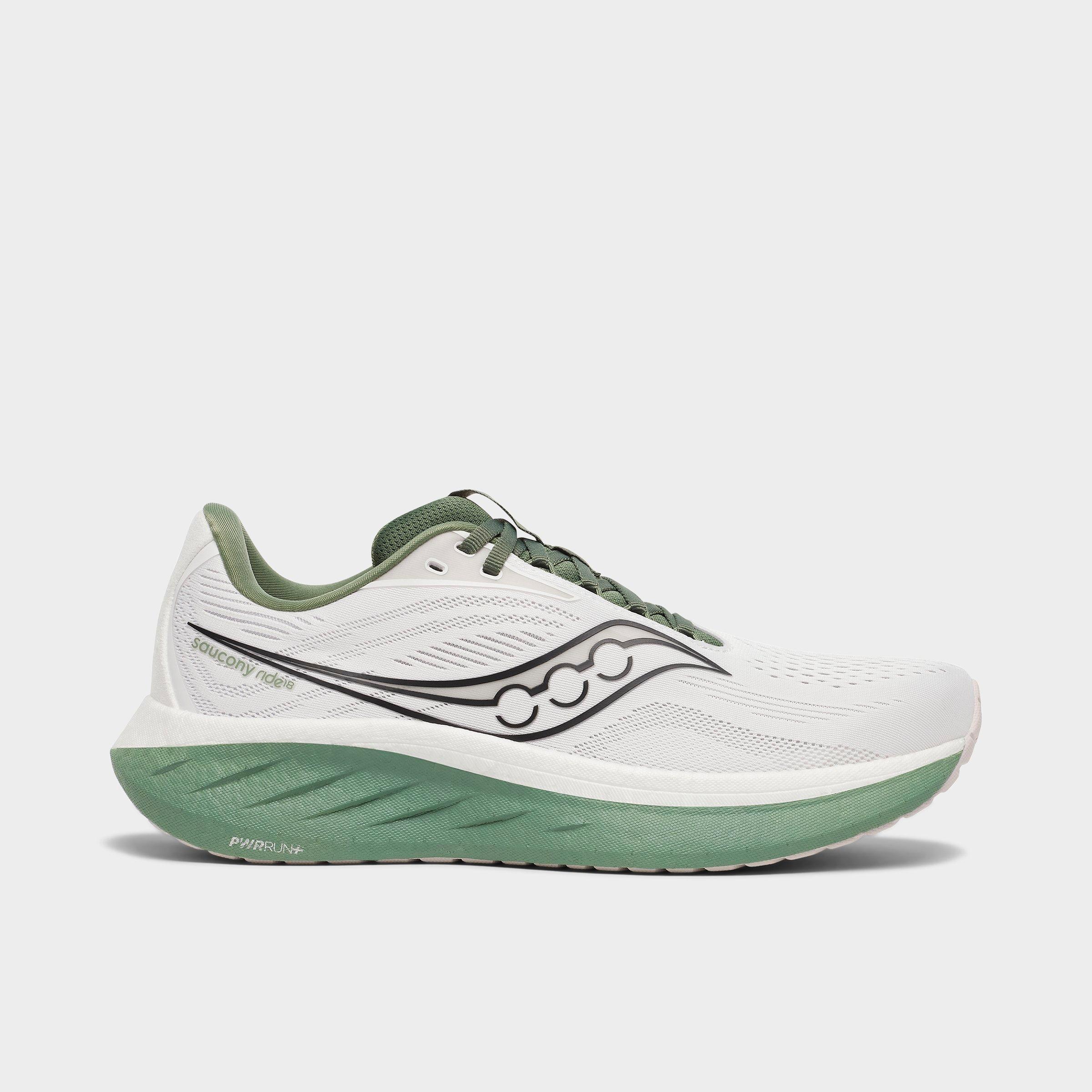 Saucony Men's Ride 18 Running Shoes in White/Olivine Size: 7.0