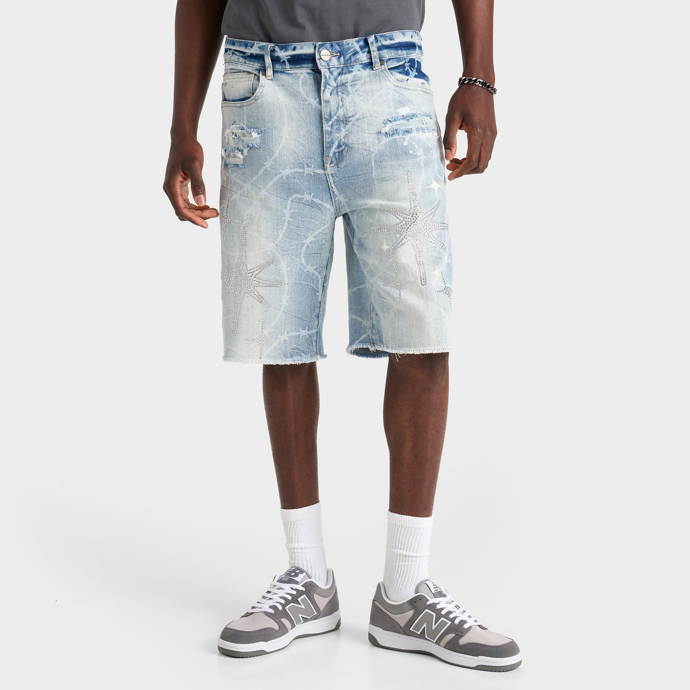 Supply & Demand Men's Smoke Rise Washed Rhinestone Denim Shorts in Cobra Blue Size: 30.0