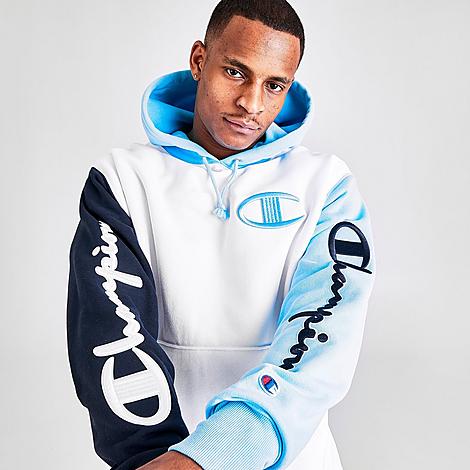 Champion Men's Colorblock Arm Script Hoodie In White | ModeSens