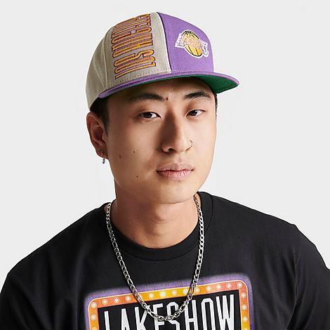 Mitchell And Ness Los Angeles Lakers Nba Pop Panel Snapback Hat In White/purple