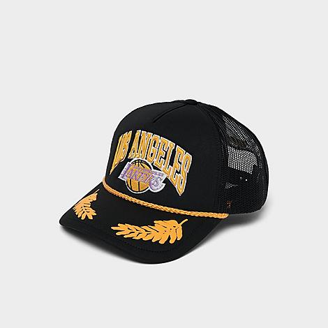 Mitchell And Ness Los Angeles Lakers Nba Gold Leaf Hwc Trucker Hat In Black