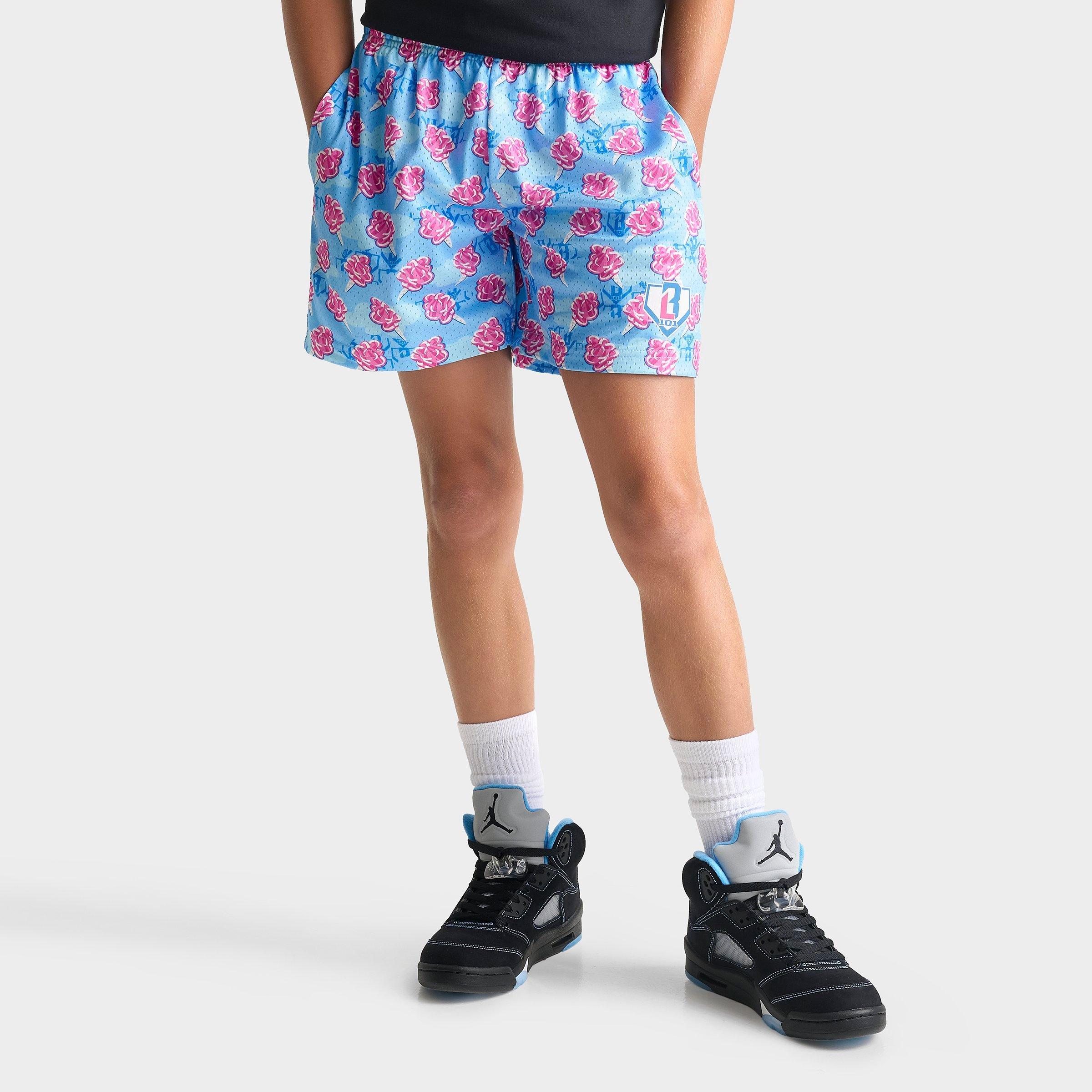 Baseball Lifestyle 101 Big Kids Home Run Sugar Mesh Shorts in Blue/Pink Size: Large