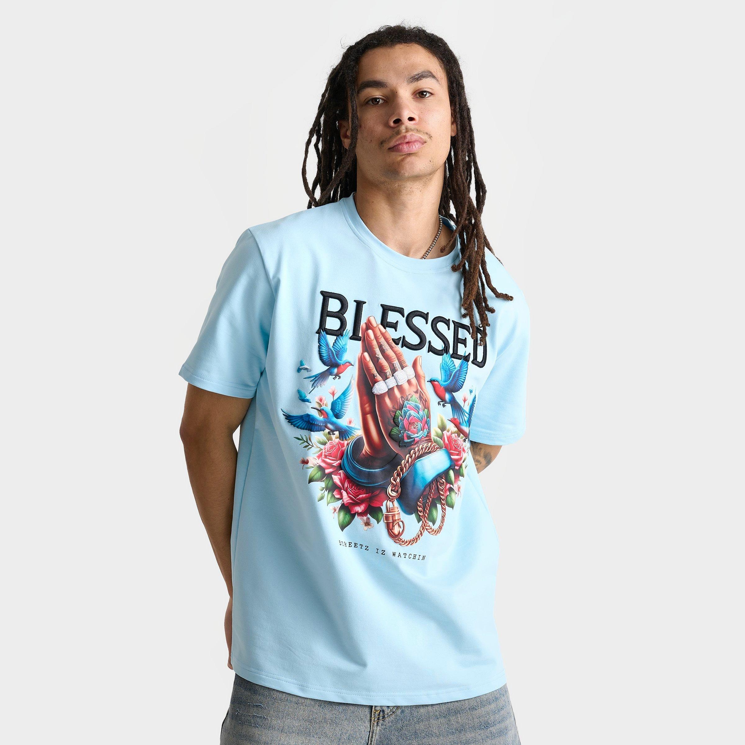 Streetz Iz Watchin Men's Blessed T-Shirt in Ice Blue Size: Small