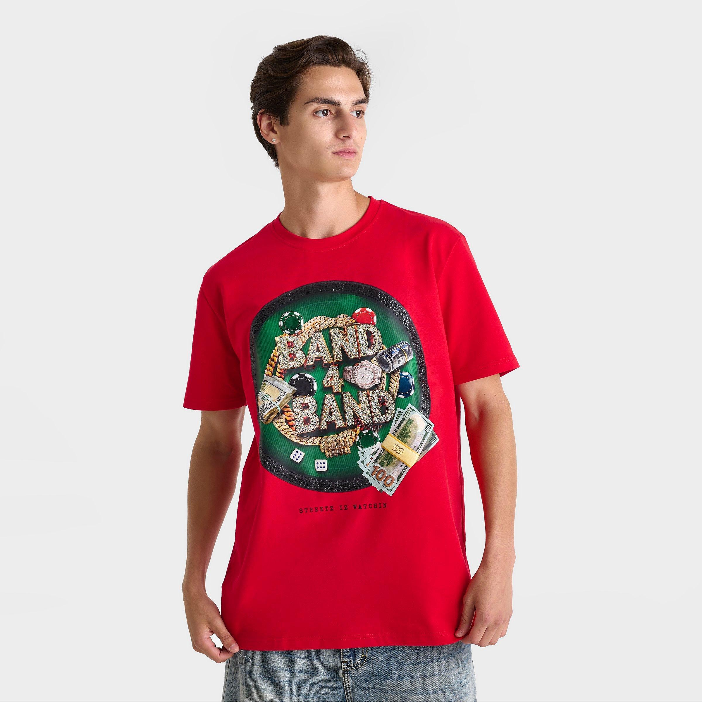 Streetz Iz Watchin Men's Band 4 Band Graphic T-Shirt in Red Size: Small