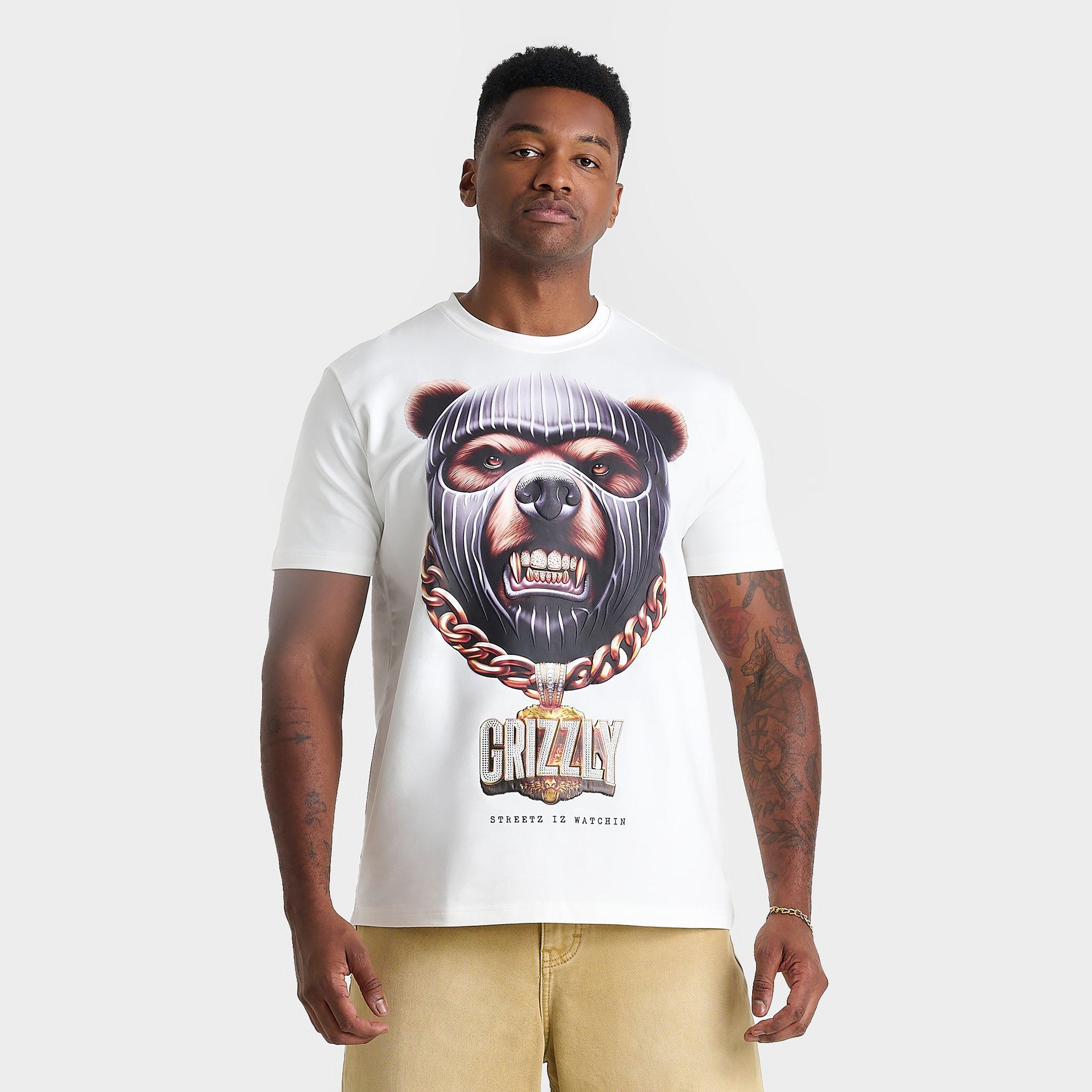 Streetz Iz Watchin Men's Grizzly Graphic T-Shirt in Off White Size: Small
