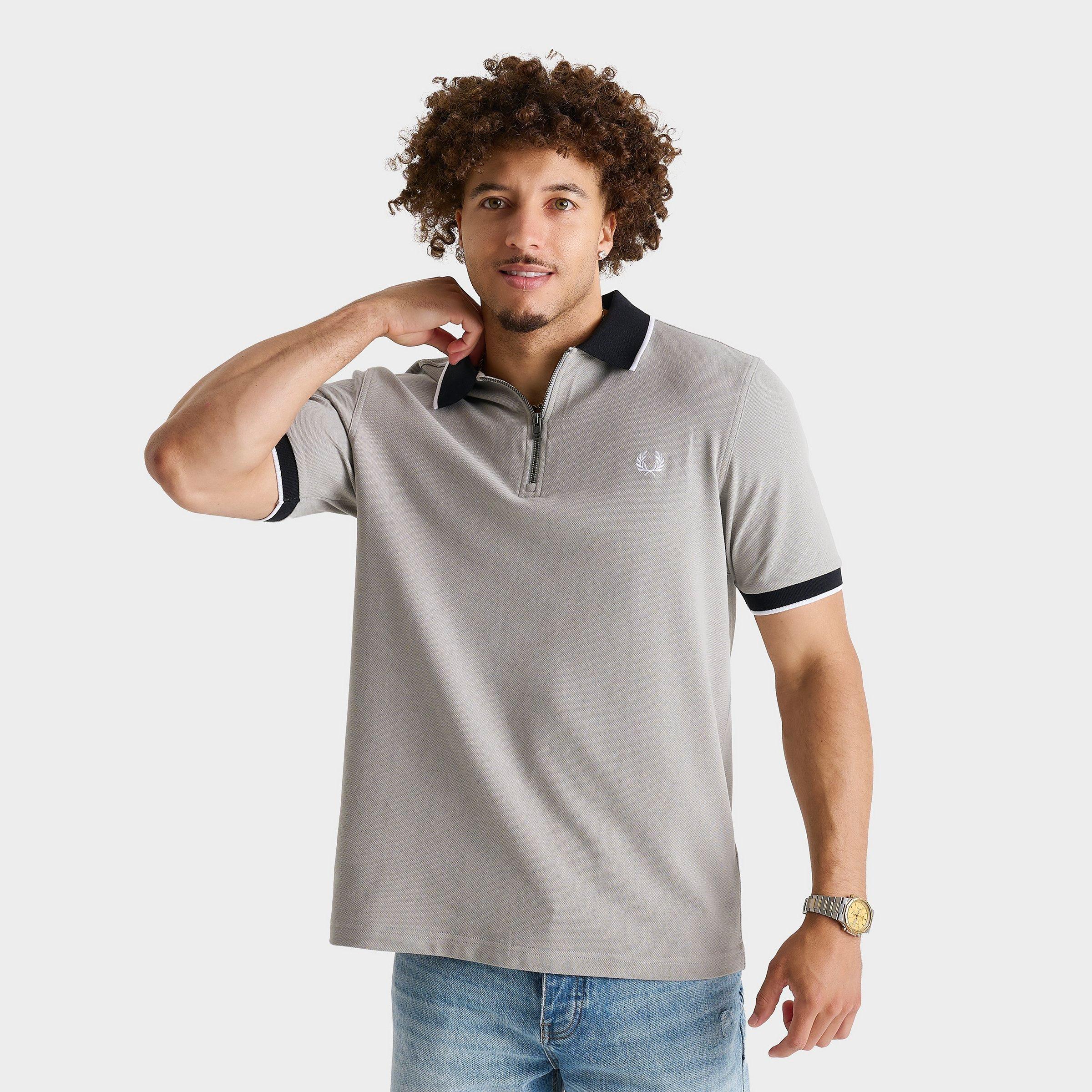 Fred Perry Men's Zipped Polo Shirt in Light Stone/Black/White Size: Small