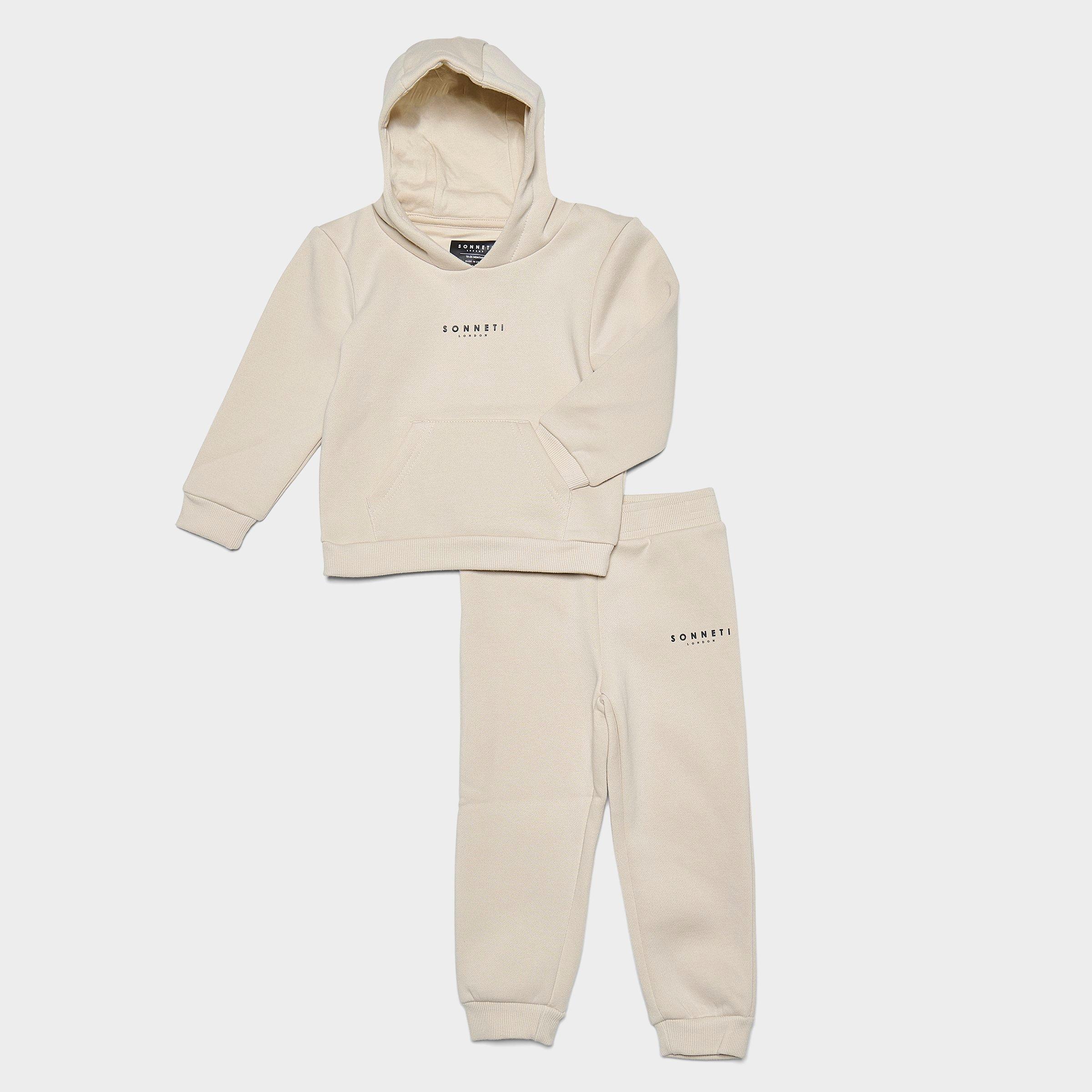 Sonneti Infant London Pullover Hoodie Set in Ancient Scroll Beige Size: 9M