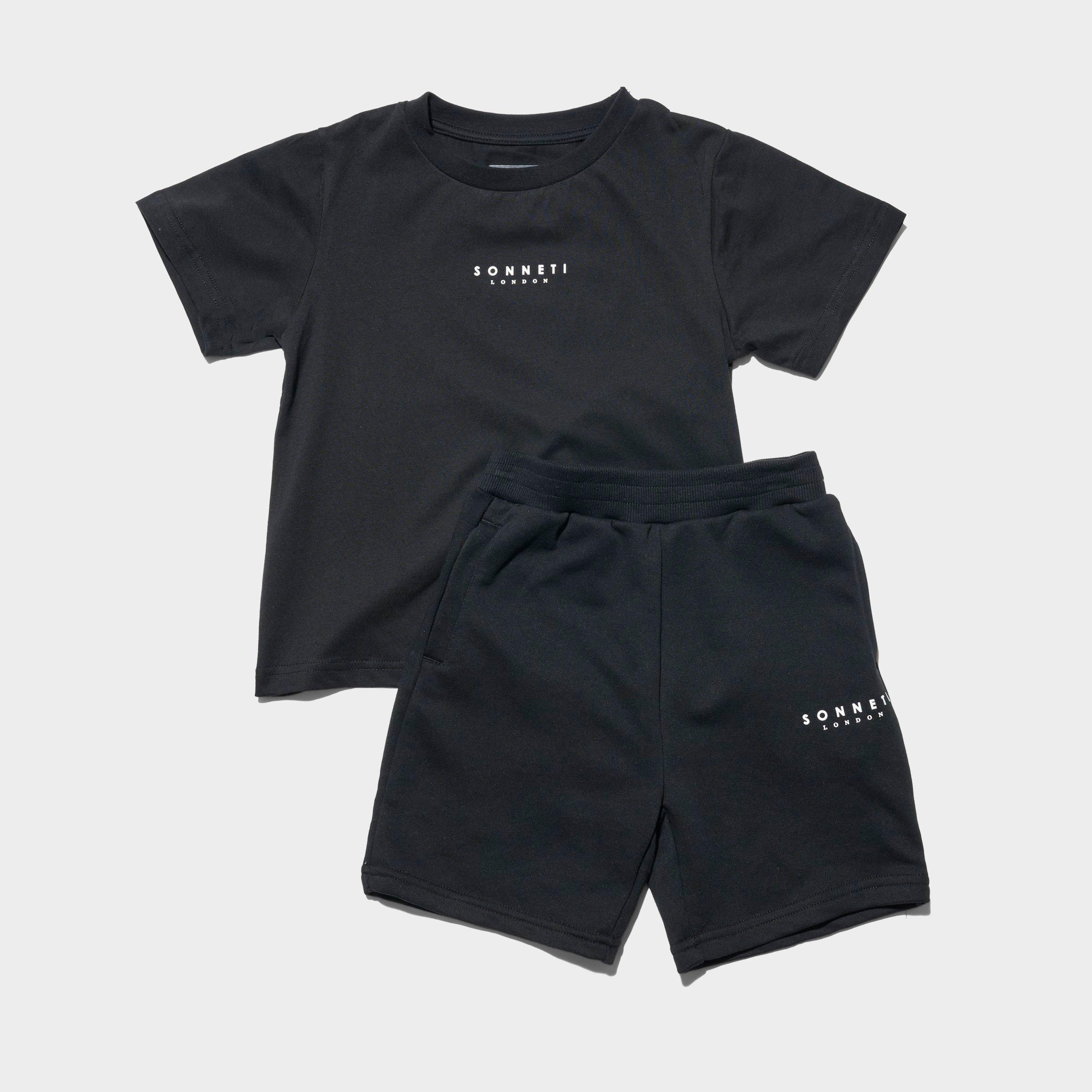 Sonneti Little Kids' London T-Shirt and Shorts Set in Black/Black Size 7 Fleece