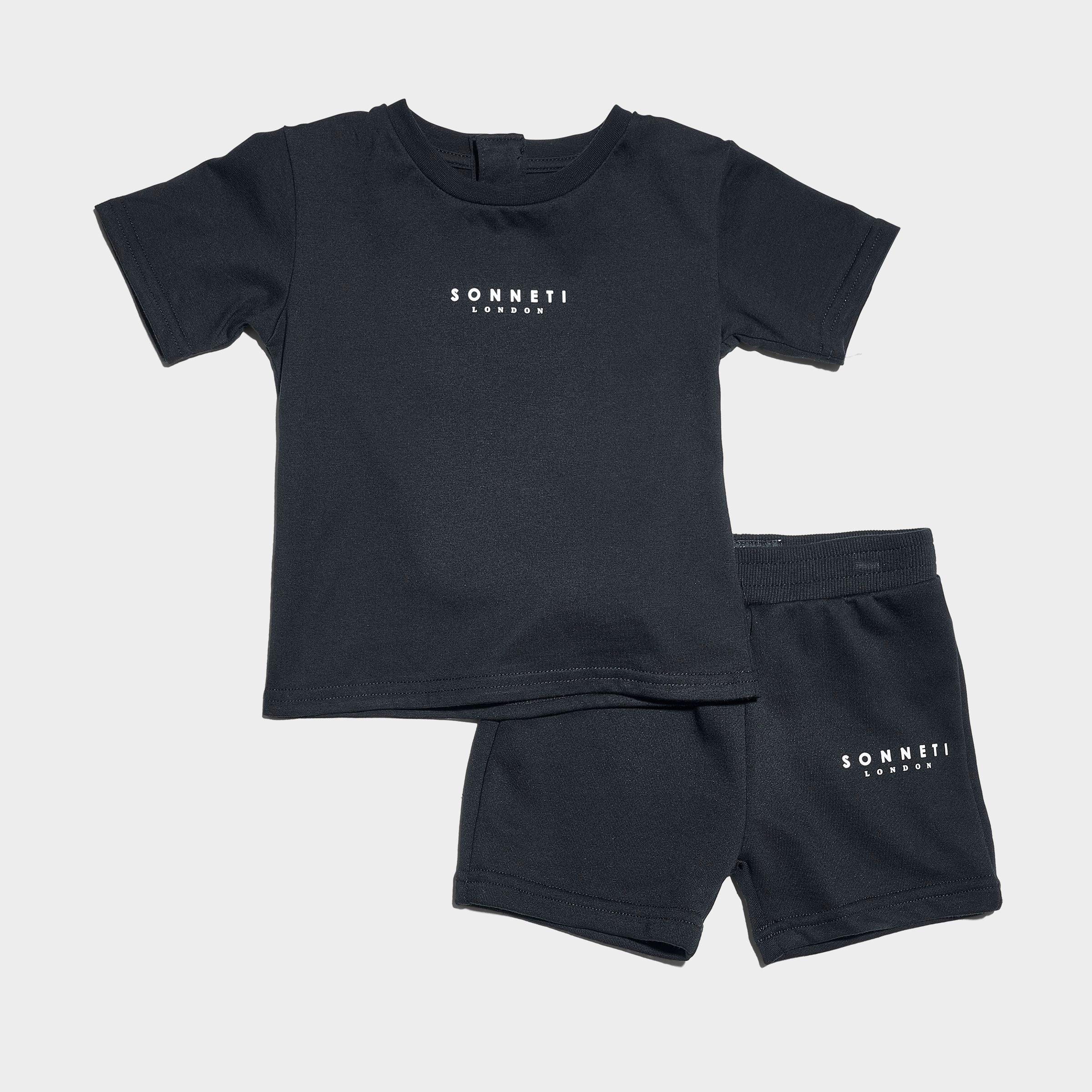 Sonneti Infant London T-Shirt and Shorts Set in Black/Black Size 18 M Fleece