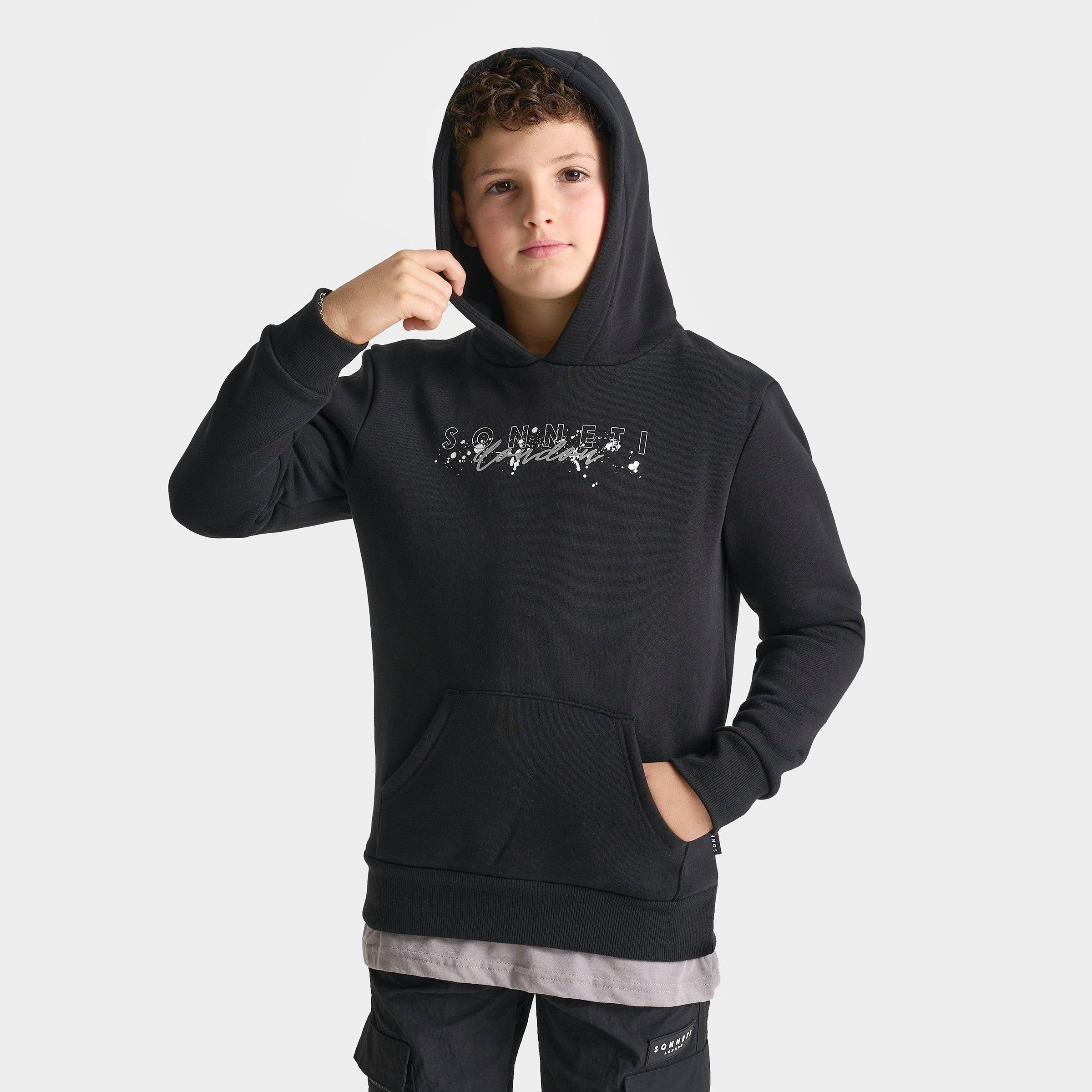 Sonneti Kids' London Splatter Pullover Hoodie in Black/Black Size Large Fleece