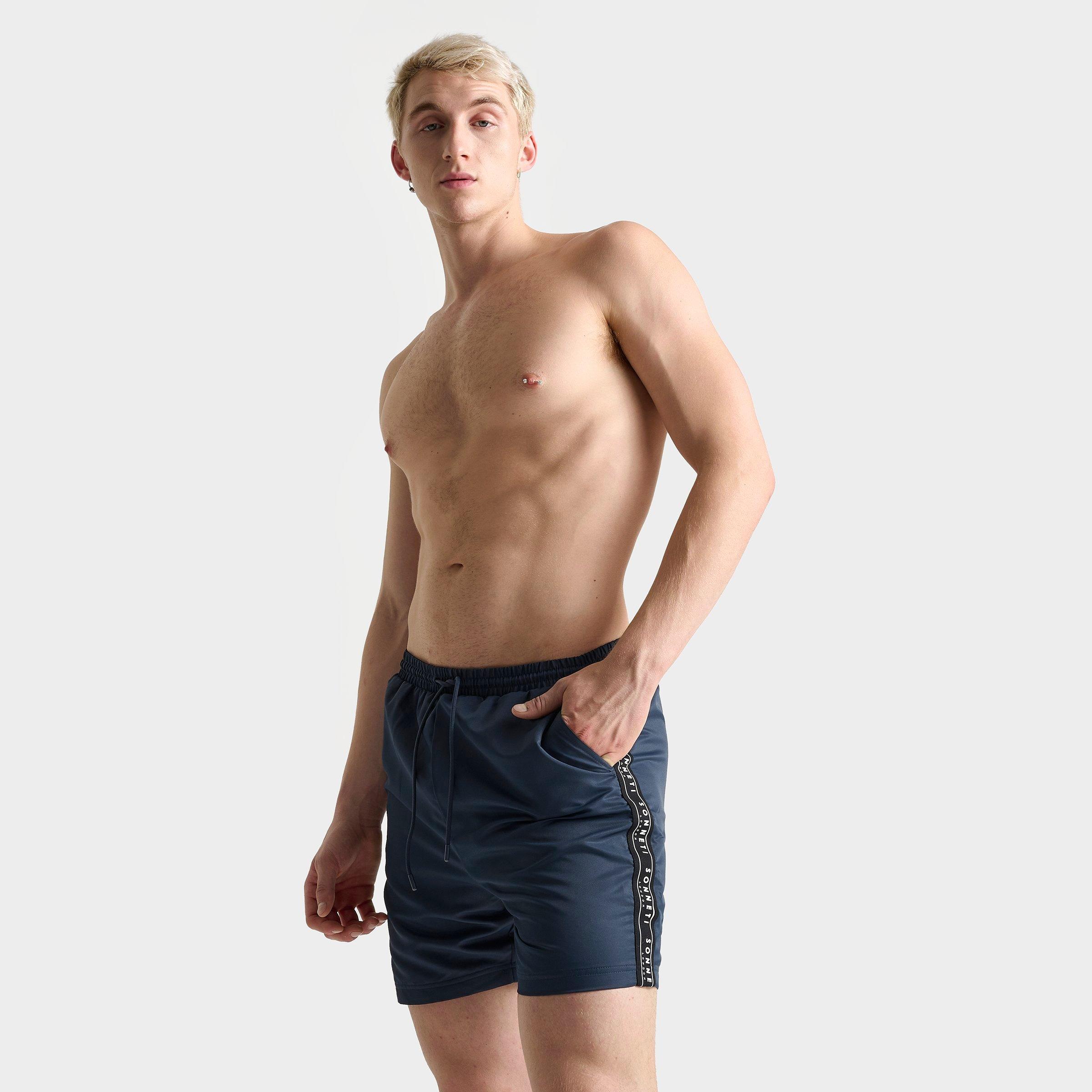Shop Sonneti Men's Taped Swim Shorts In Navy/black/white