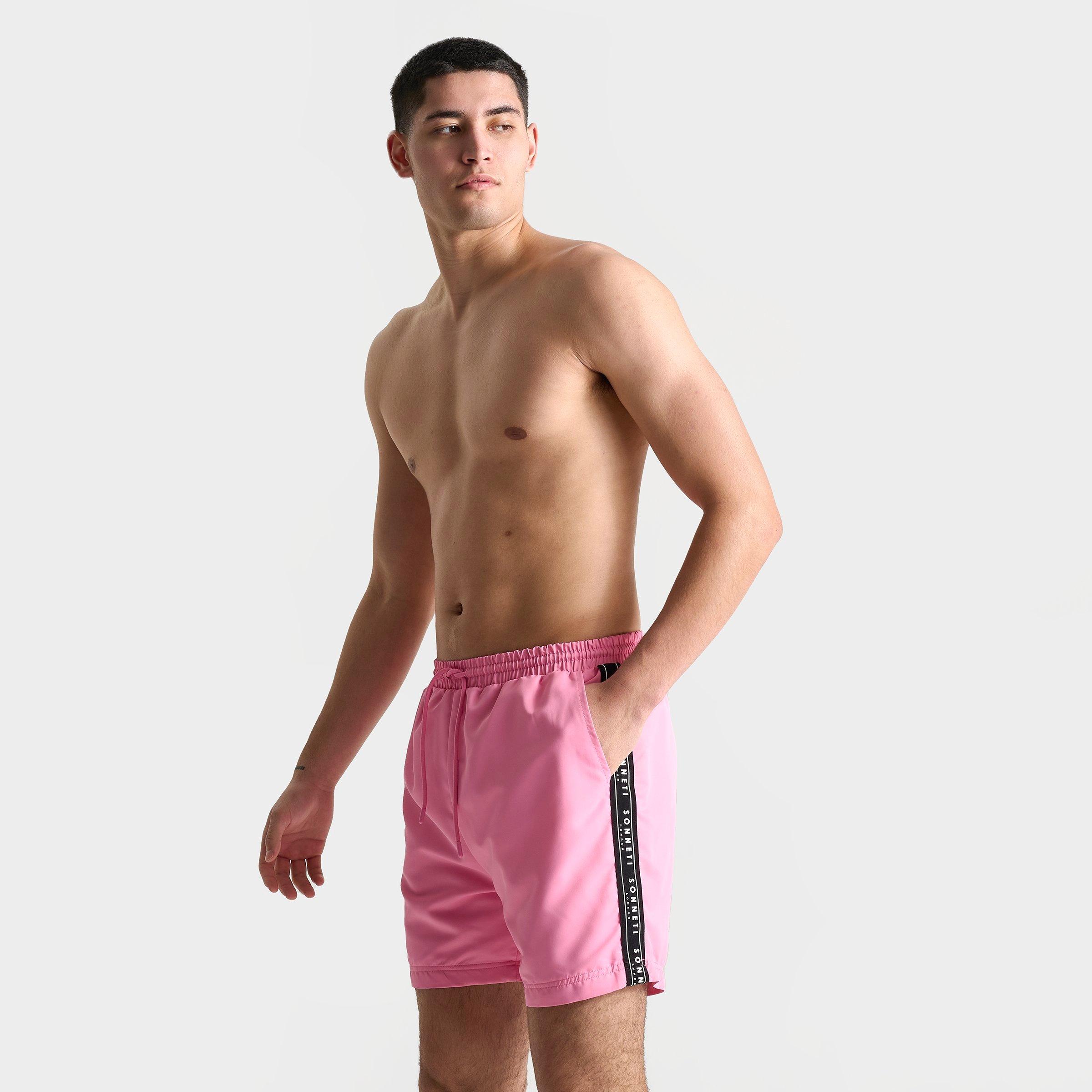 Shop Supply And Demand Sonneti Men's Taped Swim Shorts In Sachet Pink/black/white