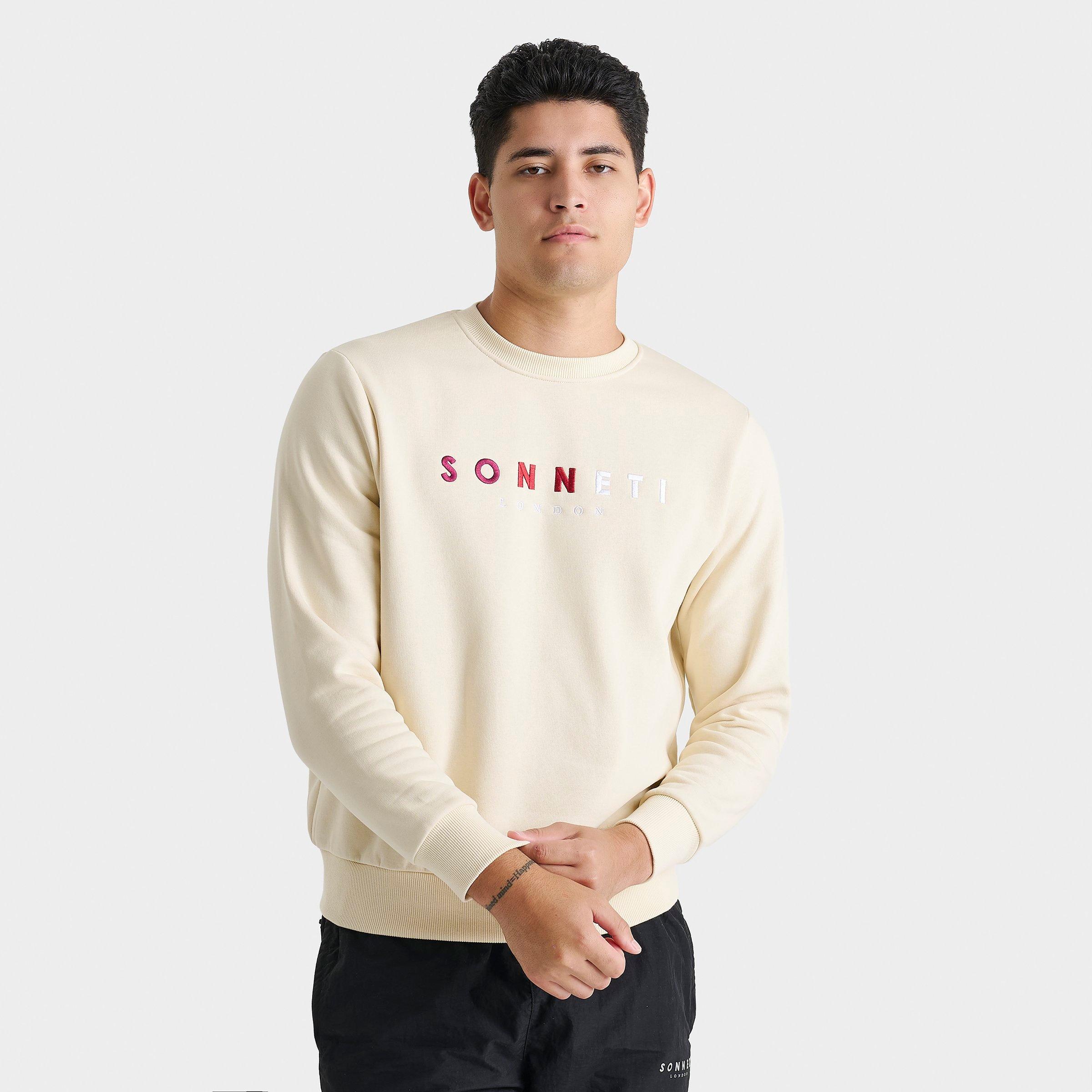 Sonneti Men's Hare Fleece Crewneck Sweatshirt in Off White/Pomegranate Size: Small