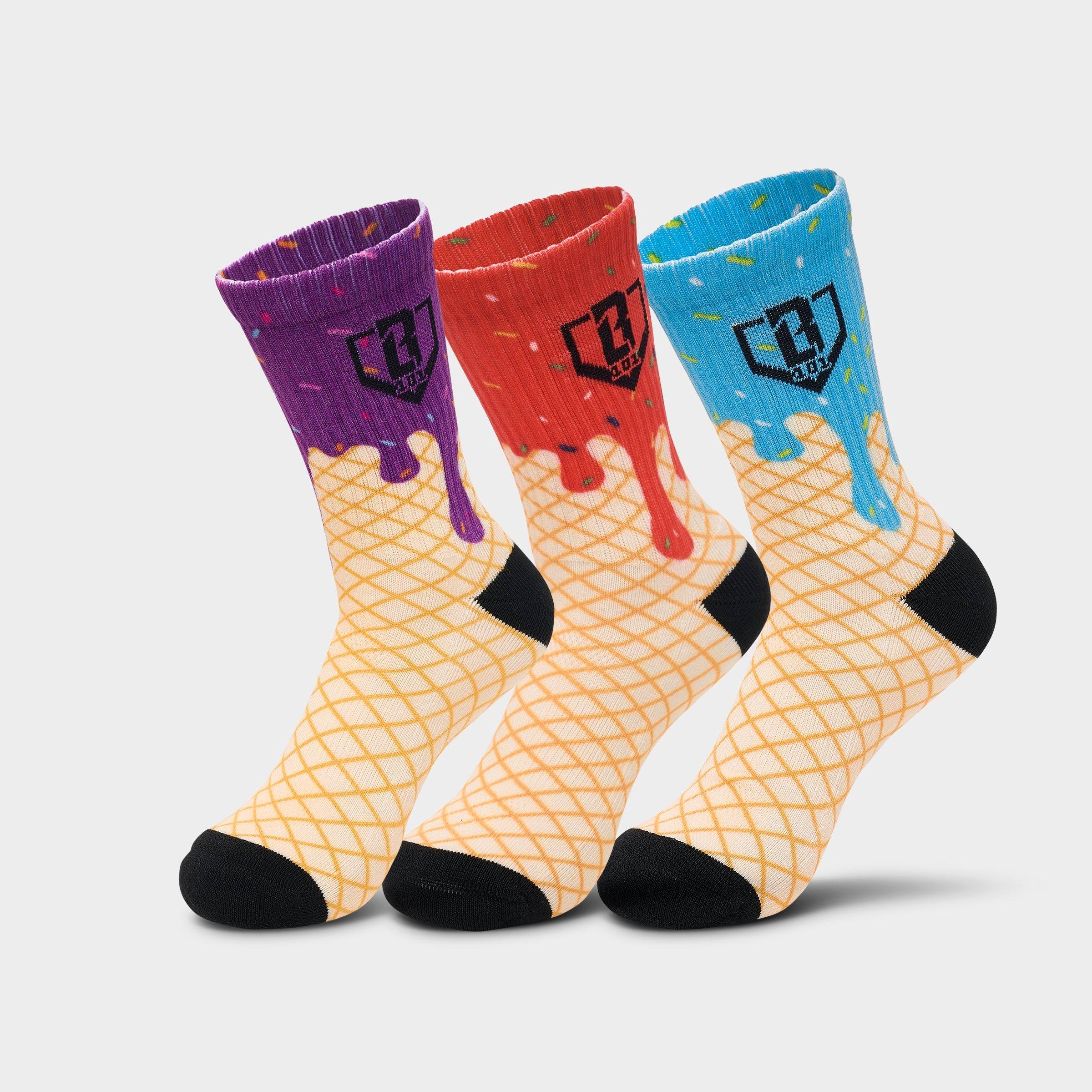 Baseball Lifestyle 101 Big Kids Ice Cream Performance Crew Socks (3-Pack)