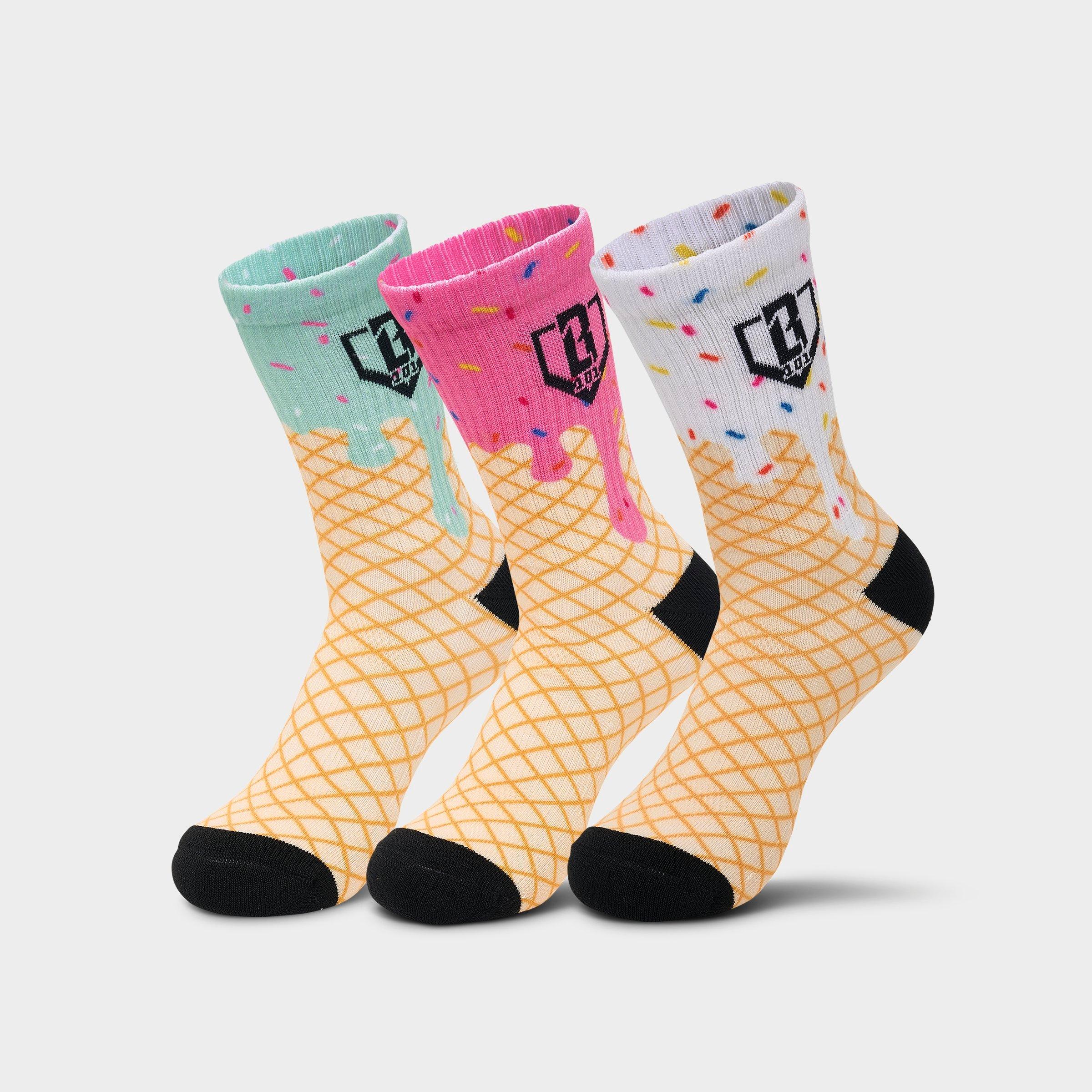 Baseball Lifestyle 101 Big Kids Ice Cream Performance Crew Socks (3-Pack)