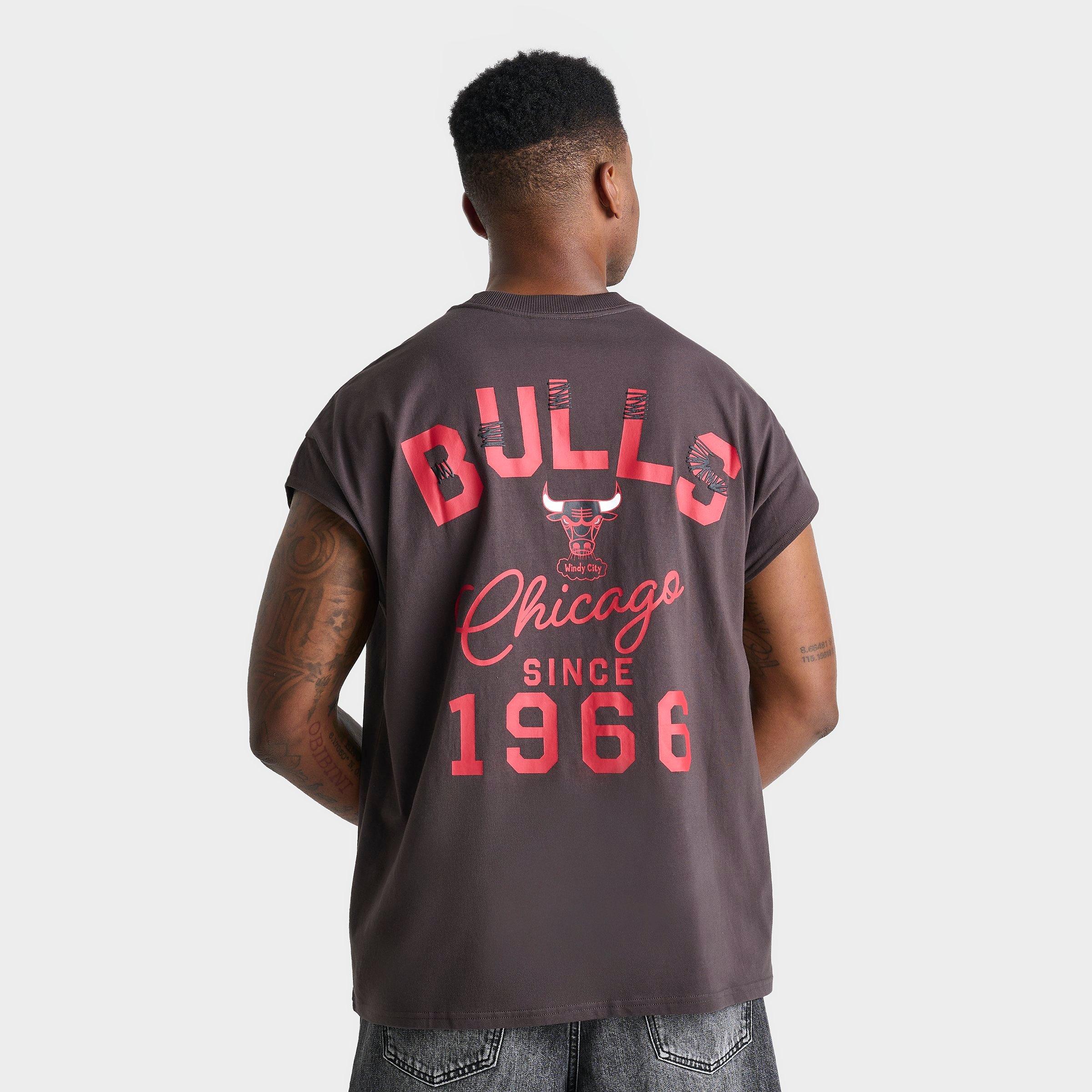 Mitchell & Ness Men's Chicago Bulls NBA Staggered Zap Cut-Off Top in Vintage Black Size: Small