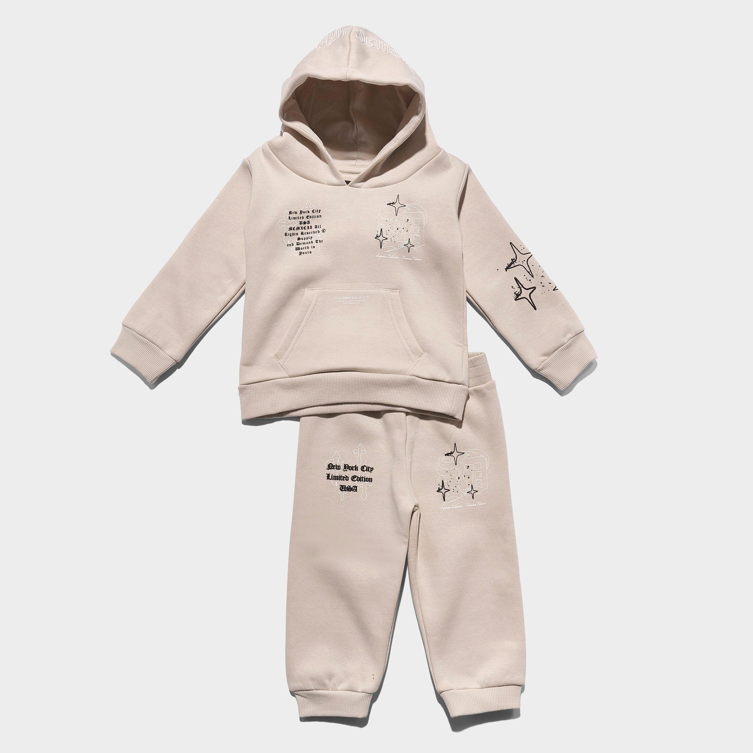 Sonneti Infant Supply & Demand Vito Pullover Hoodie and Jogger Pants Set in Ancient Scroll Beige Size: 12M