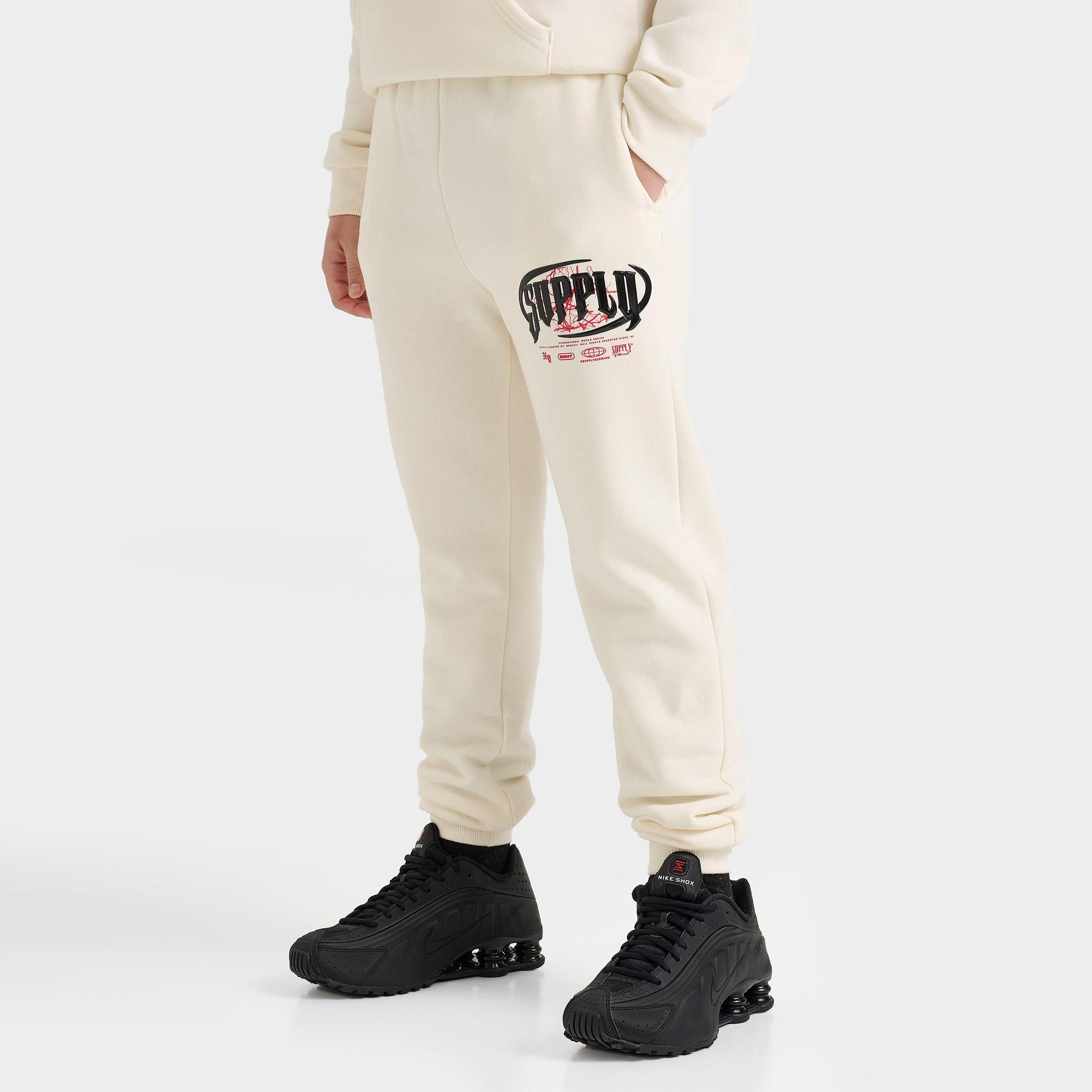 Supply And Demand Kids' Chrome Jogger Pants in Off-White/Tofu Size XL Fleece