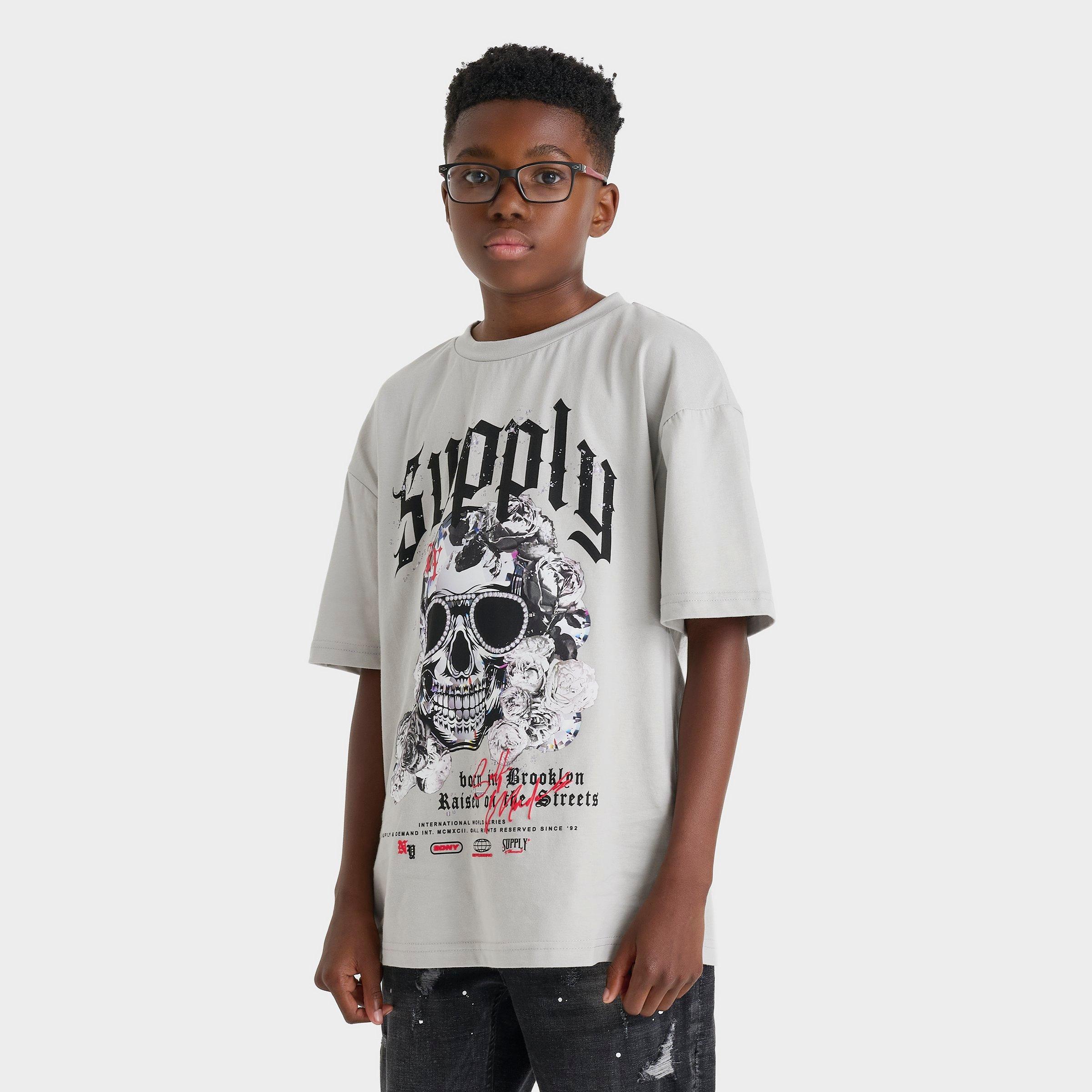 Supply & Demand Big Kids Skull Glasses T-Shirt in High Rise Grey Size: Small