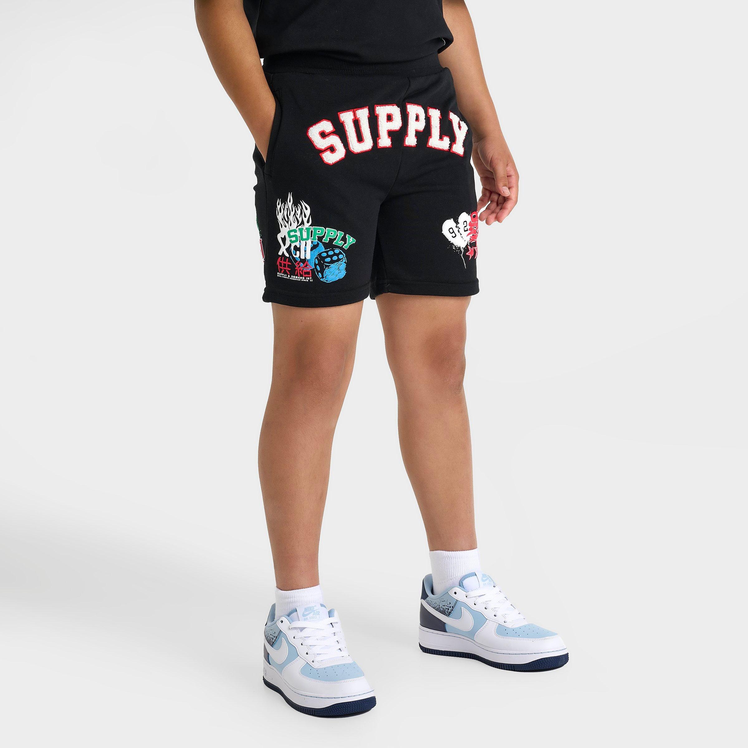 Supply & Demand Big Kids Patch Fleece Shorts in Black Size: Small