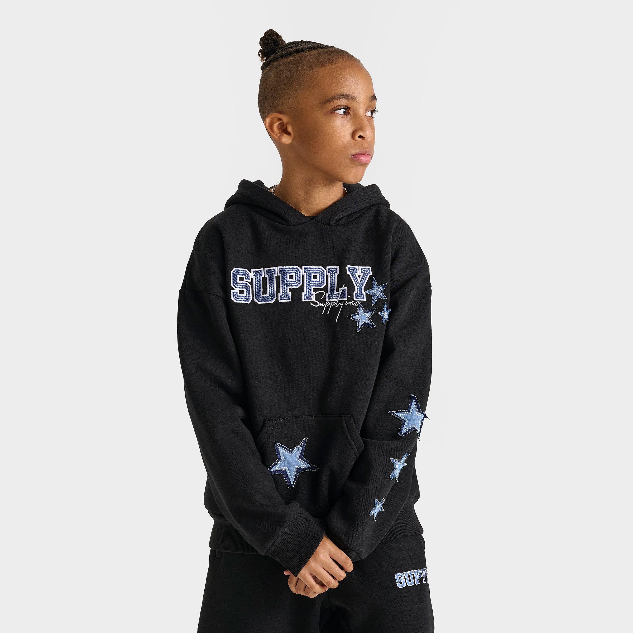Supply & Demand Big Kids Denim Stars Pullover Hoodie in Black Size: Small