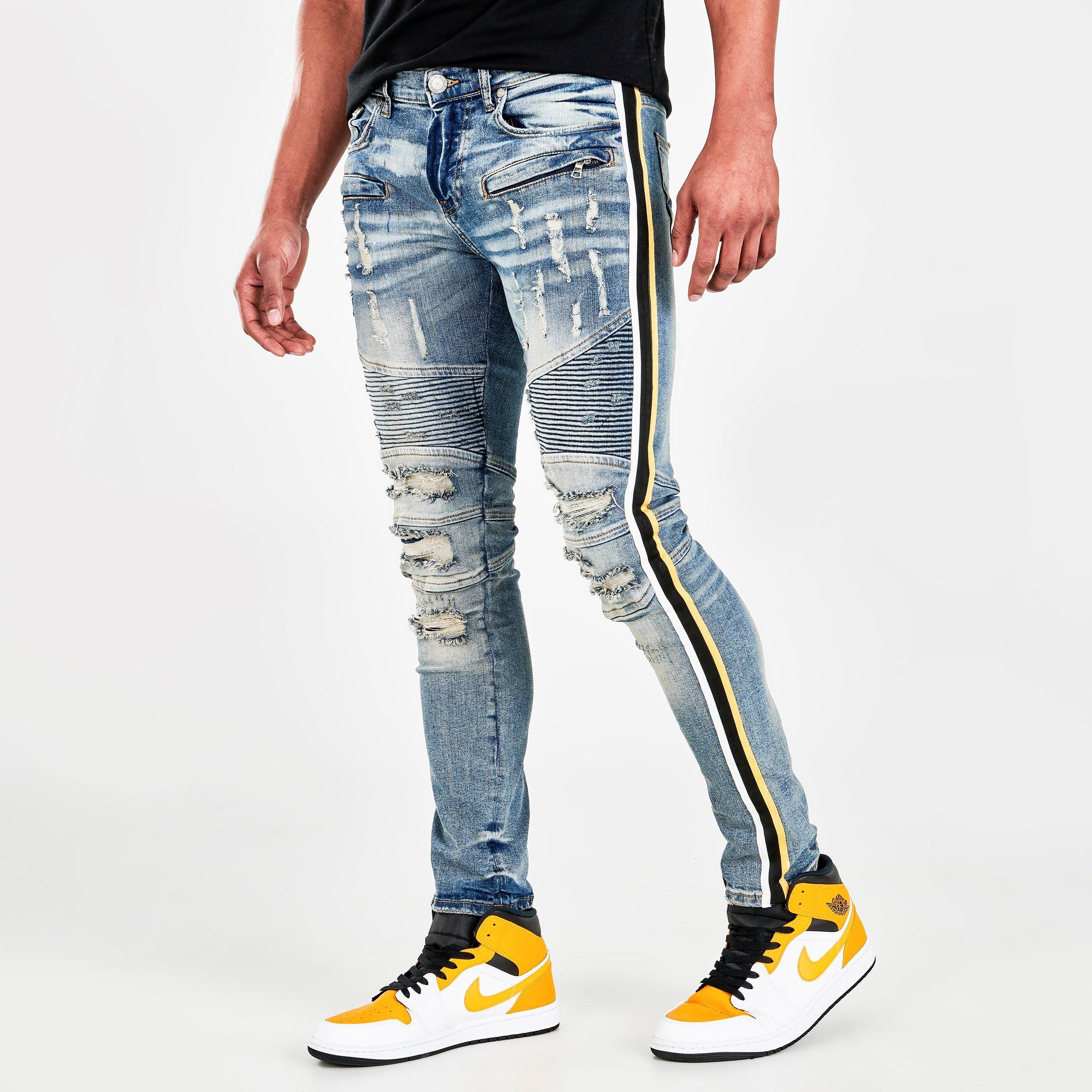 Mens side hot sale stripe jeans