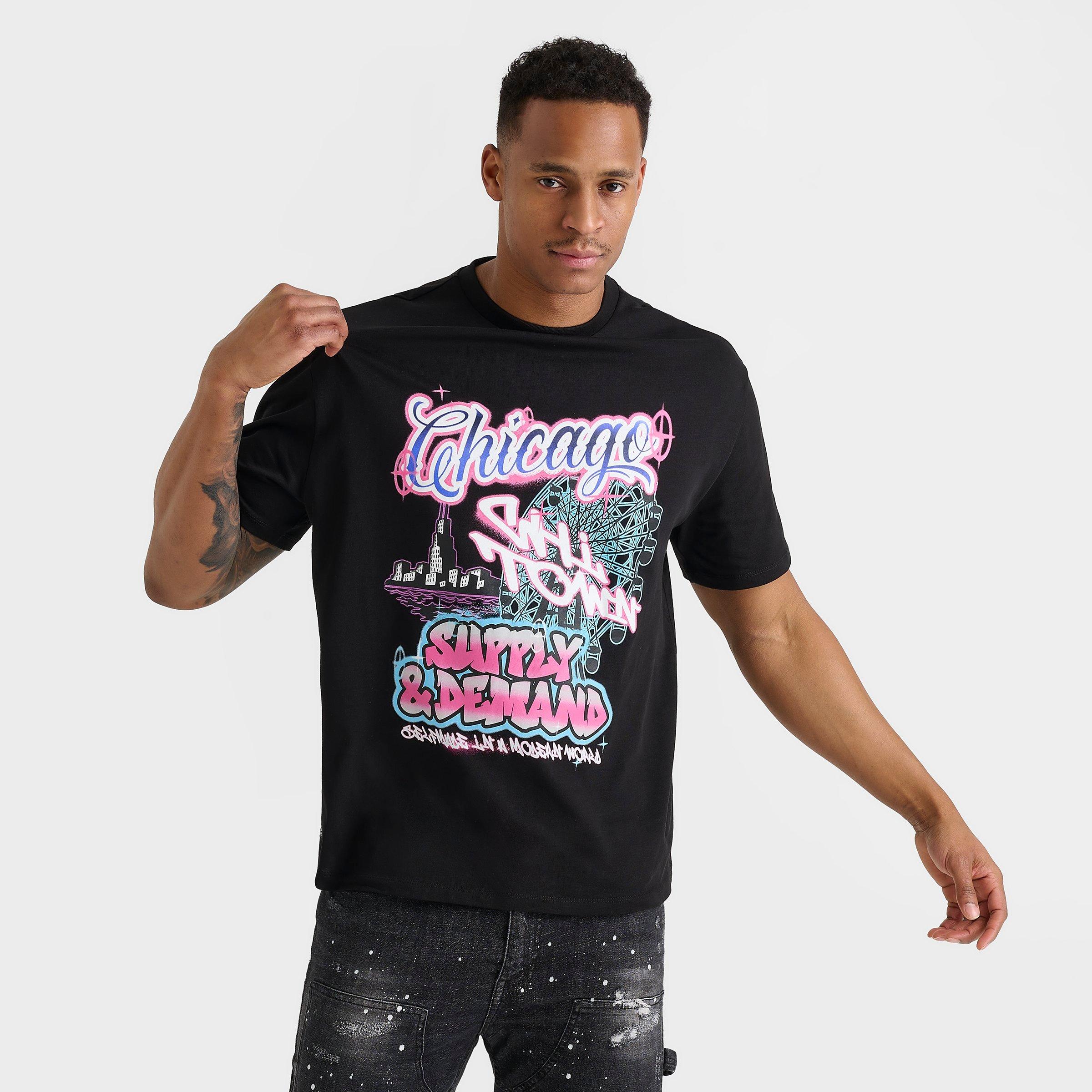Supply And Demand Men's Chicago Graphic T-Shirt in Black/Black Size 2XL 100% Cotton
