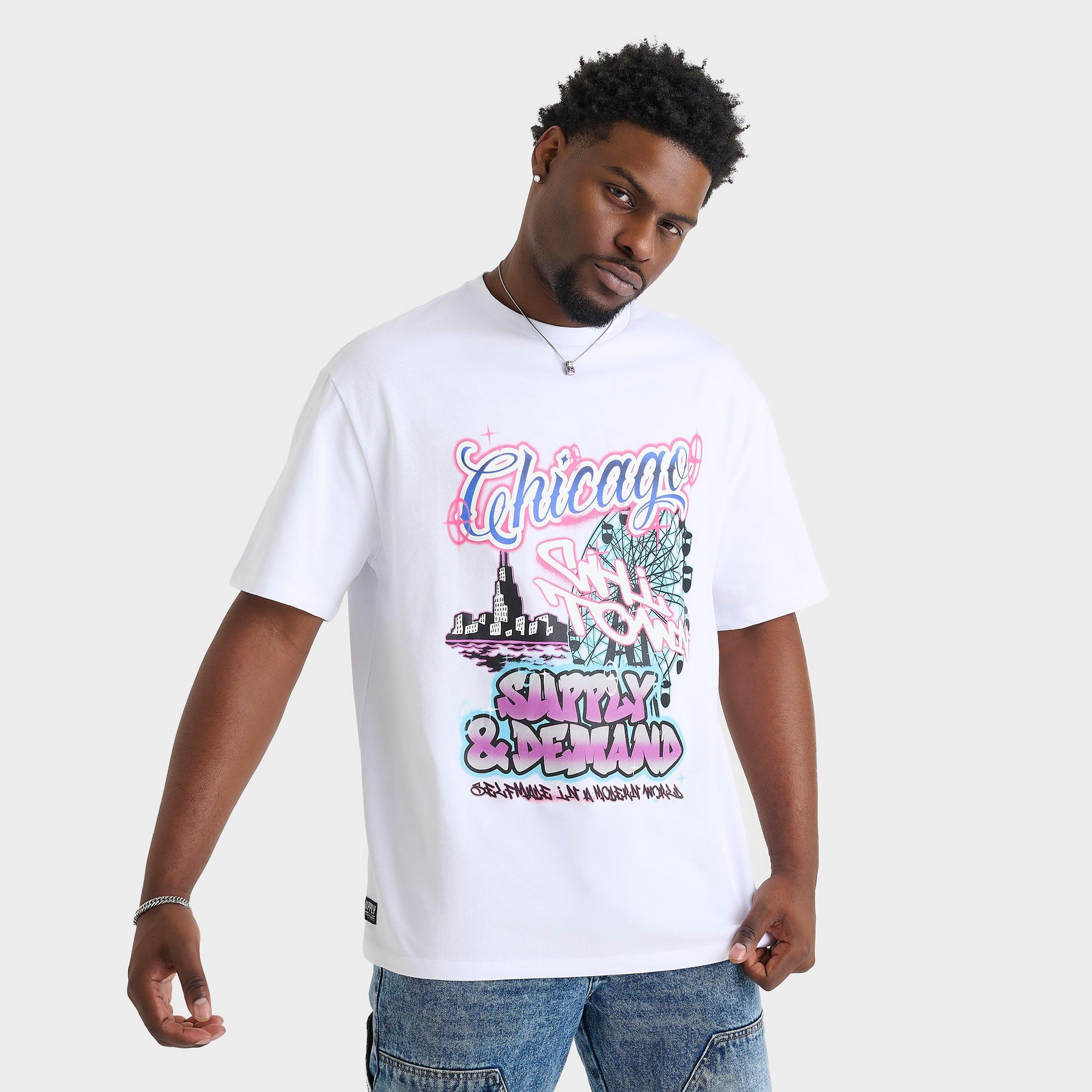 Supply And Demand Men's Chicago Graphic T-Shirt in White/White Size 2XL 100% Cotton