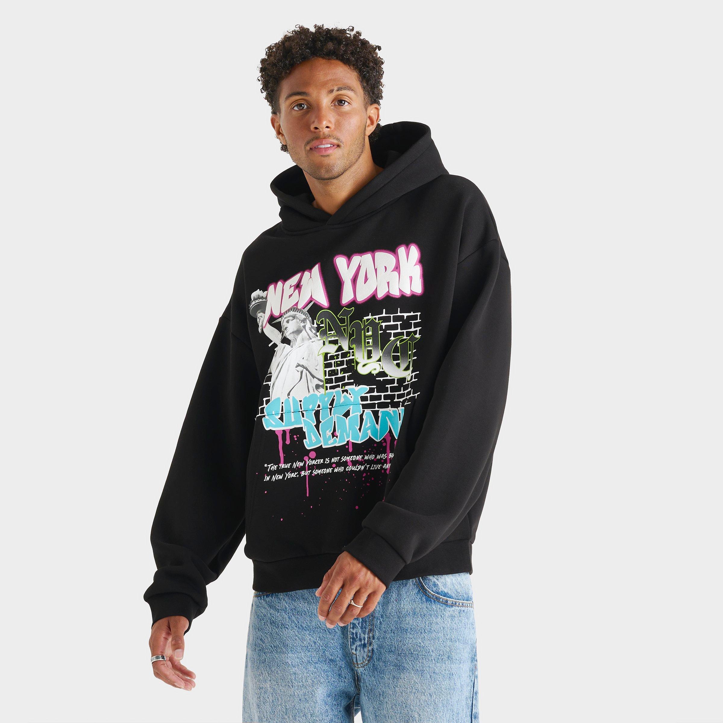 Supply And Demand Men's NYC Graphic Pullover Hoodie in Black/Black Size Small 100% Cotton