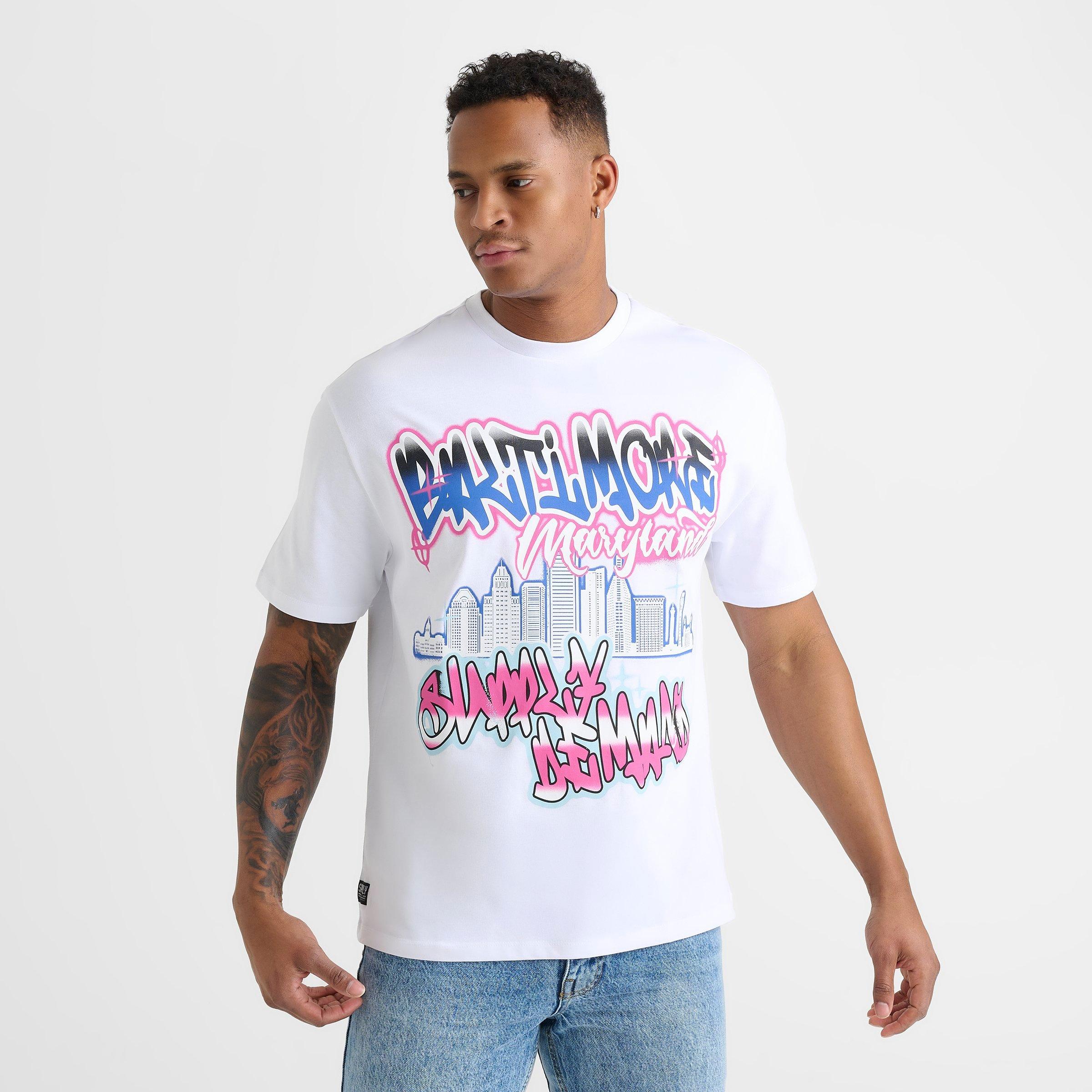 Supply And Demand Men's Baltimore Graphic T-Shirt in White/White Size Small 100% Cotton