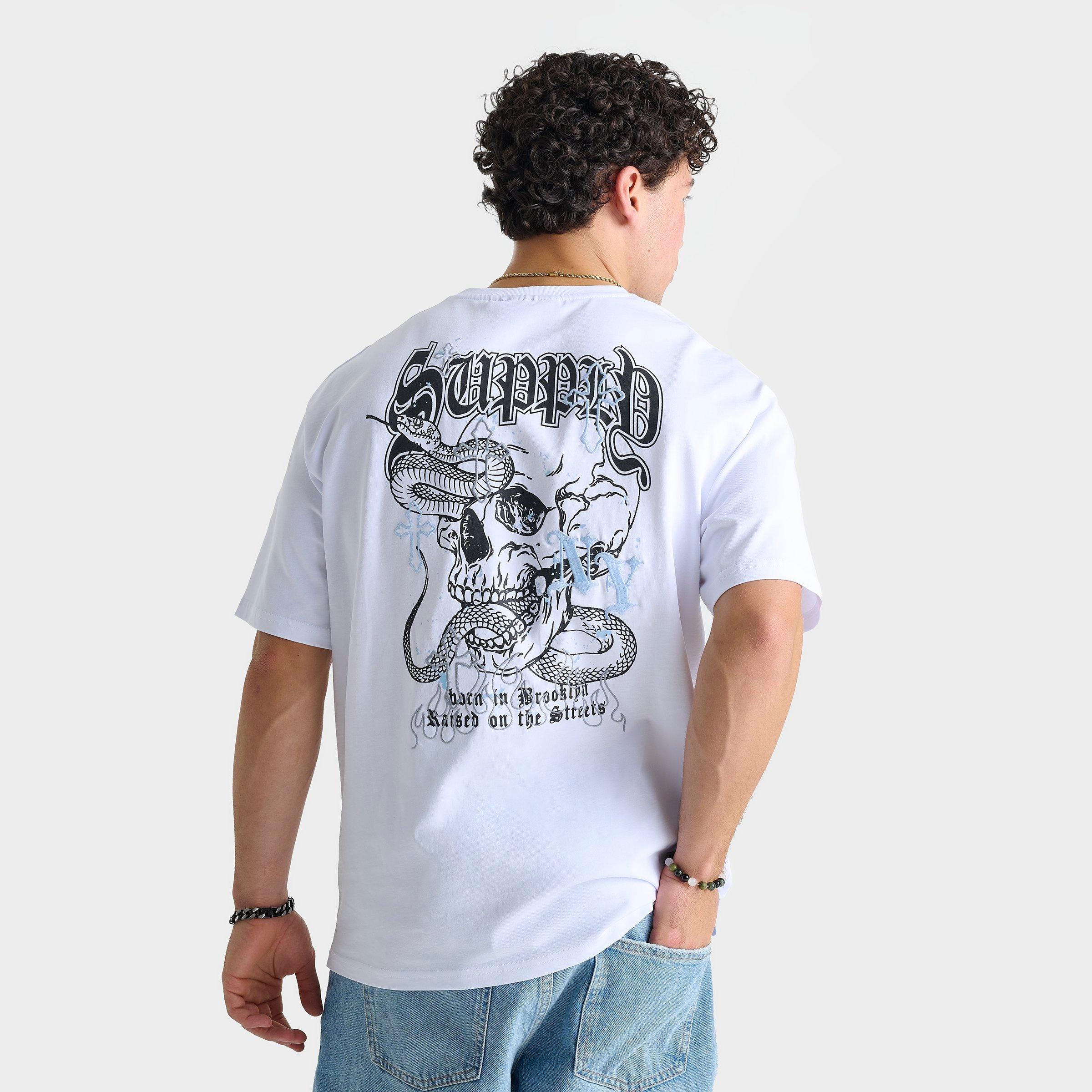 Supply And Demand Men's Skull Snakes T-Shirt in White/White Size Medium 100% Cotton