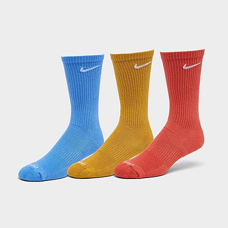 Nike Everyday Plus Cushioned Training Crew Socks (3-pack) Size Large Cotton/polyester/spandex In Goldtone/orange/blue