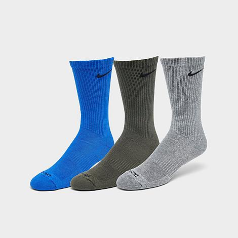 Nike Everyday Plus Cushioned Training Crew Socks (3-pack) Size Large Cotton/polyester/spandex In Blue/cargo Khaki/grey